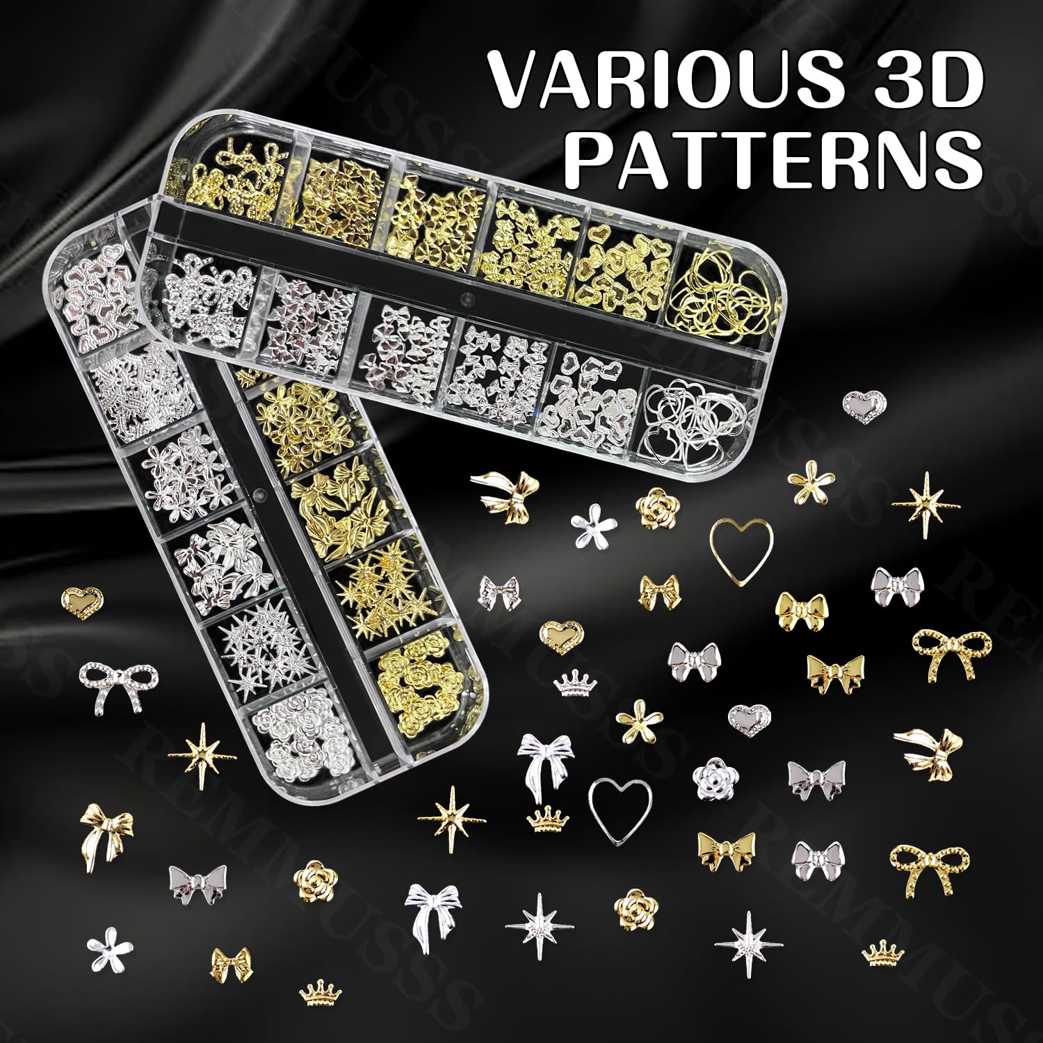 Stjärnor Måne Nageldiamanter, 2 metallkåpor, guld och silver stjärnor, 3D-naglar, flera stilar, stjärnstift för kvinnor