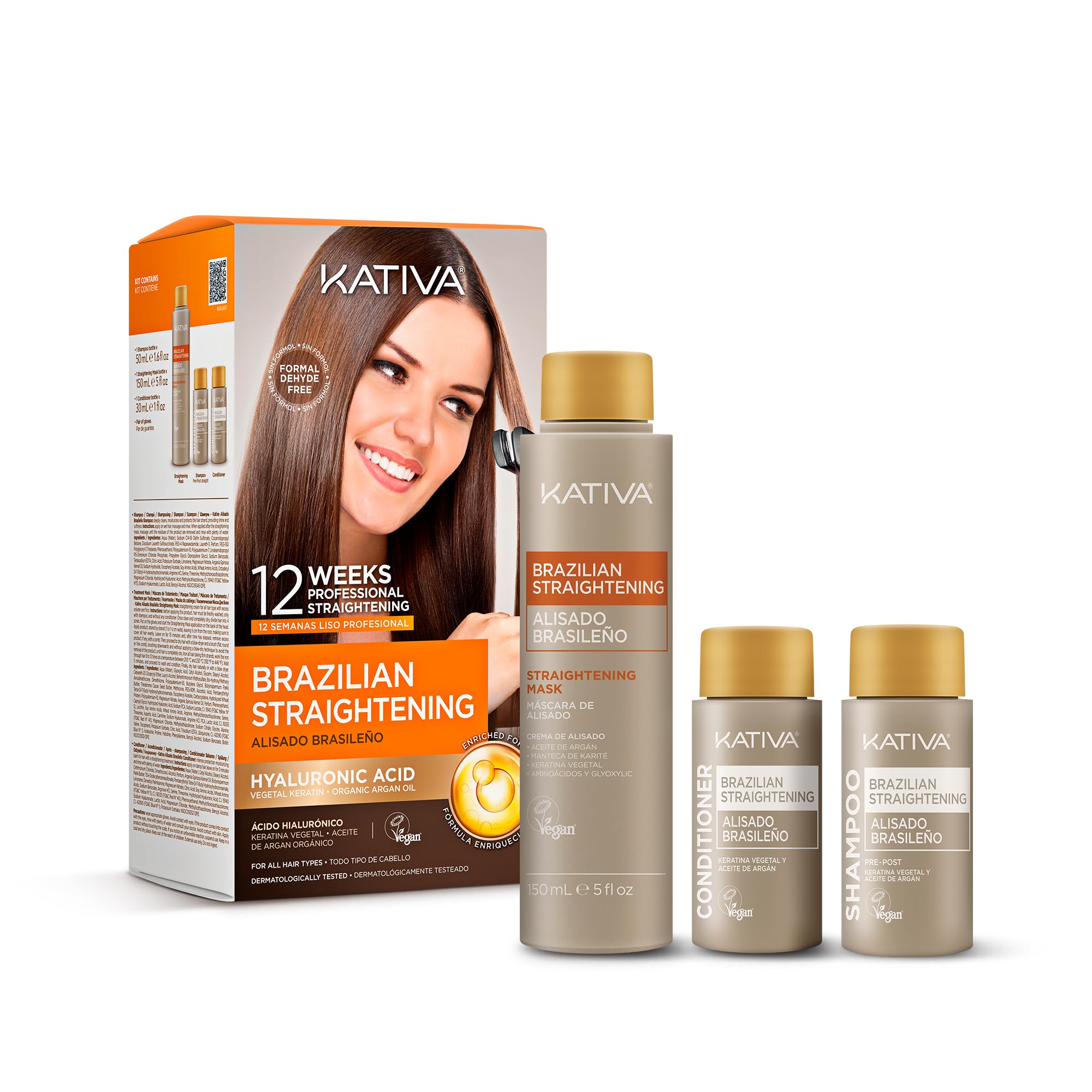 KATIVA Brasiliansk keratin utjämning med hyaluronsyra – 12 veckor rakt hår – utan formaldehyd – anti-frizz – med arganolja och vegetabilisk keratin
