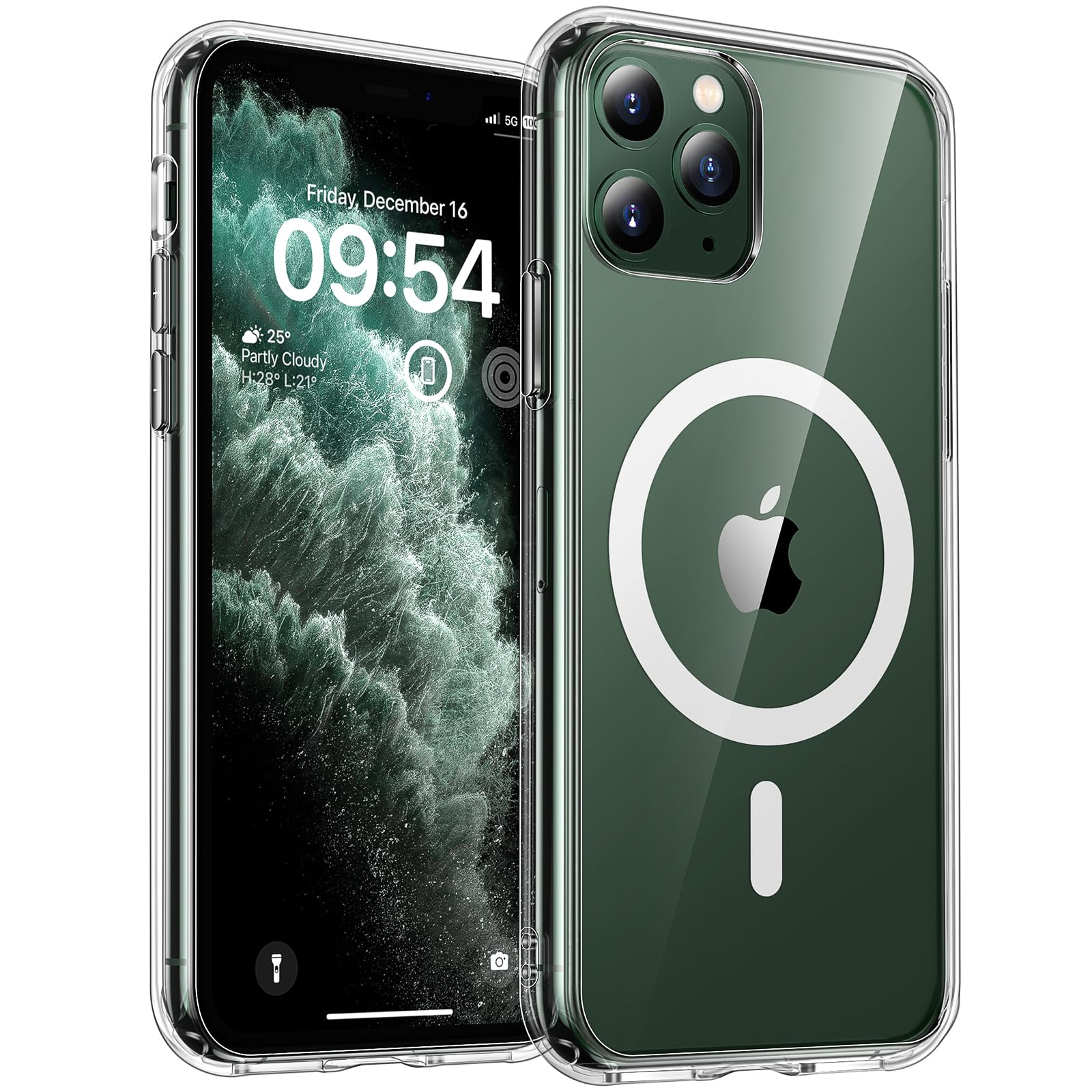 TOCOL Skal för iPhone 11 Pro Max, Kameraskydd, Integrerad Magnetring, Kompatibel med Magsafe, Fallskydd, Genomskinlig Matt Baksida, Transparent