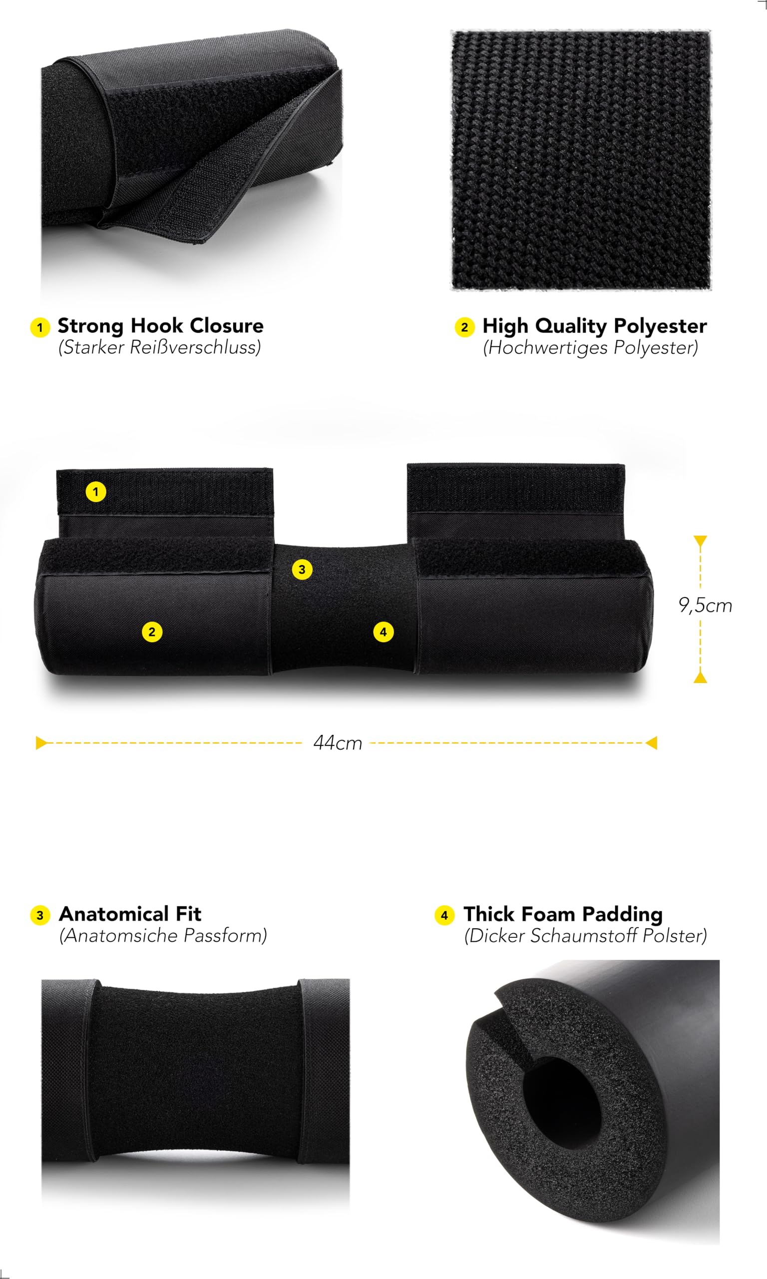 Fitgriff® skivstångsdyna, Hip Thrust Pad med kardborreband – nackkudde för hantel – stoppning för squats, Booty-träning, gym