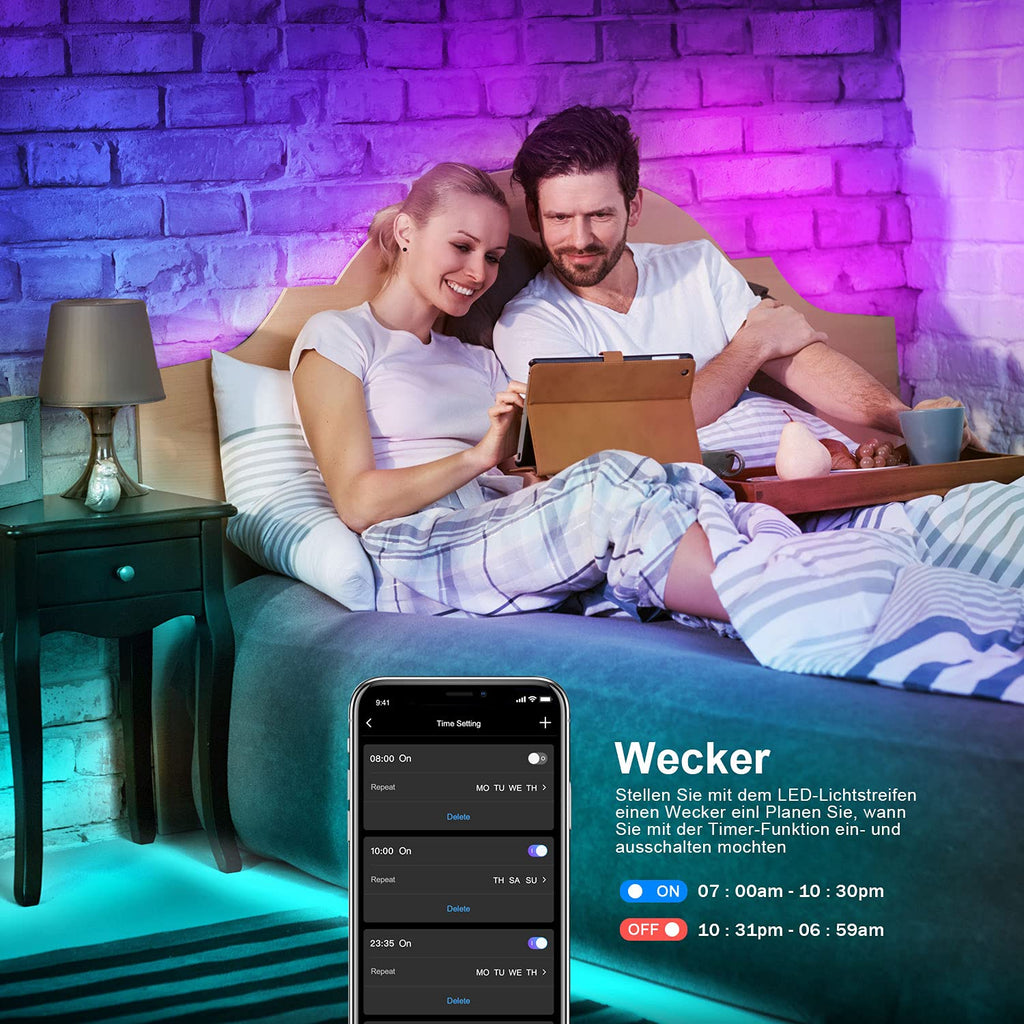 LED-band 15m Bluetooth, RGB-band flerfärgad app-kontroll, band med fjärrkontroll och 44 knappar, synkronisera med musikrytm/minuteringsfunktion, för rum