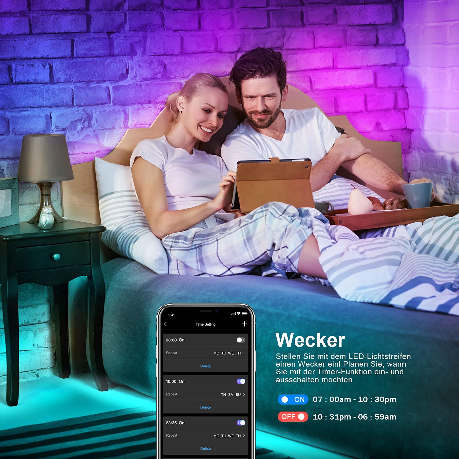 LED-band 15m Bluetooth, RGB-band flerfärgad app-kontroll, band med fjärrkontroll och 44 knappar, synkronisera med musikrytm/minuteringsfunktion, för rum