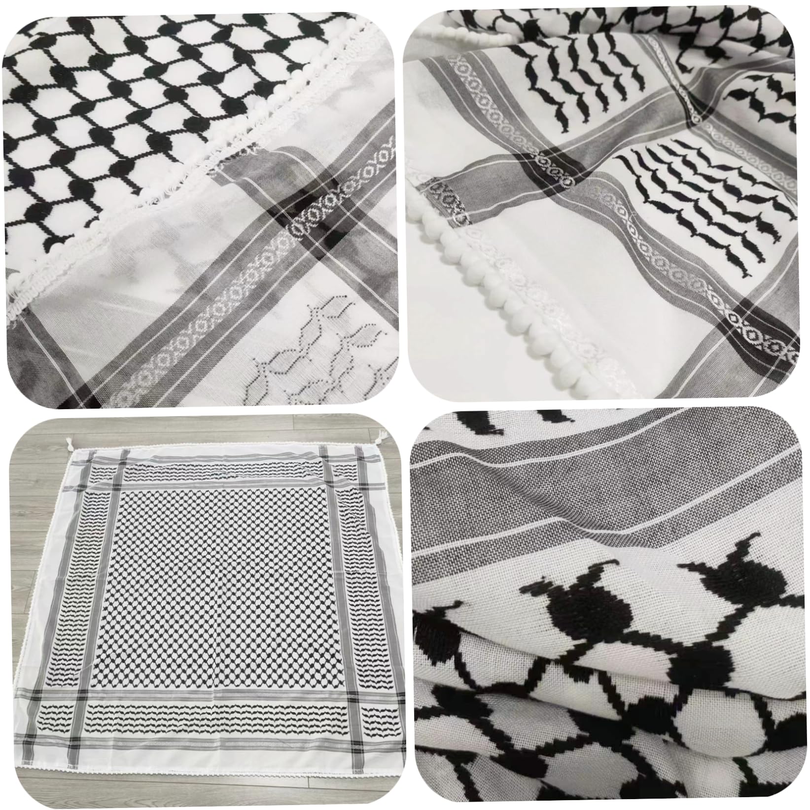 Palestina halsduk 122 x 122 cm Keffiyeh palestina autentisk palestinsk halsduk halssjal bomull Shemagh unisex arabisk huvudduk palestinsk keffiyeh med tofs.