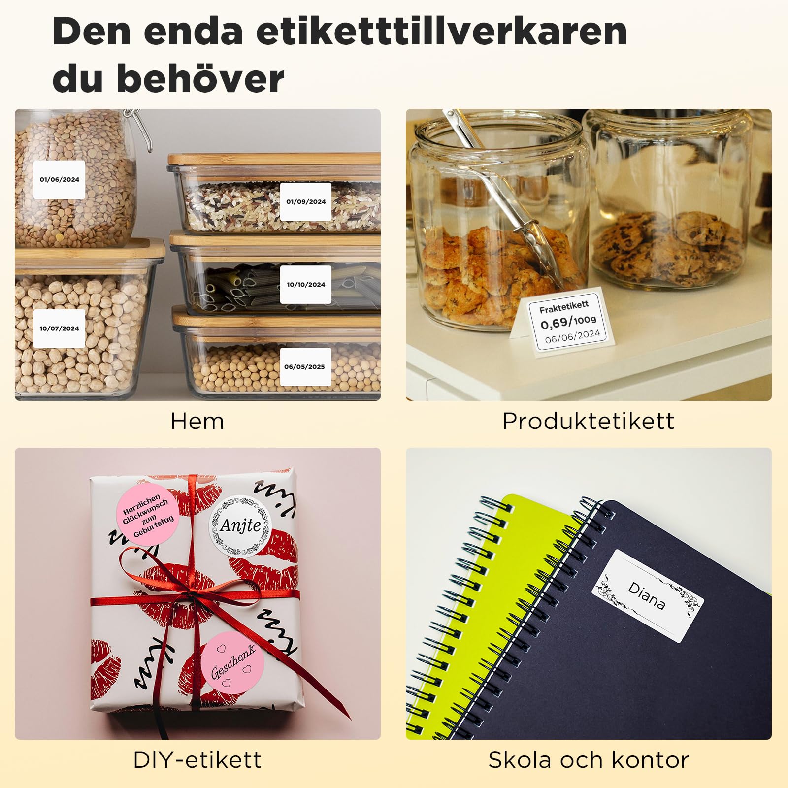 SUPVAN T50M Pro Etikettskrivare Innehåller 1 Rullar Vita Etiketter, Bluetooth Termisk Etikettmaskin, Smart App Med 40+ Teckensnitt, 150+ Mallar Och 700+ Ikoner För Hem, Kontor Och Skola