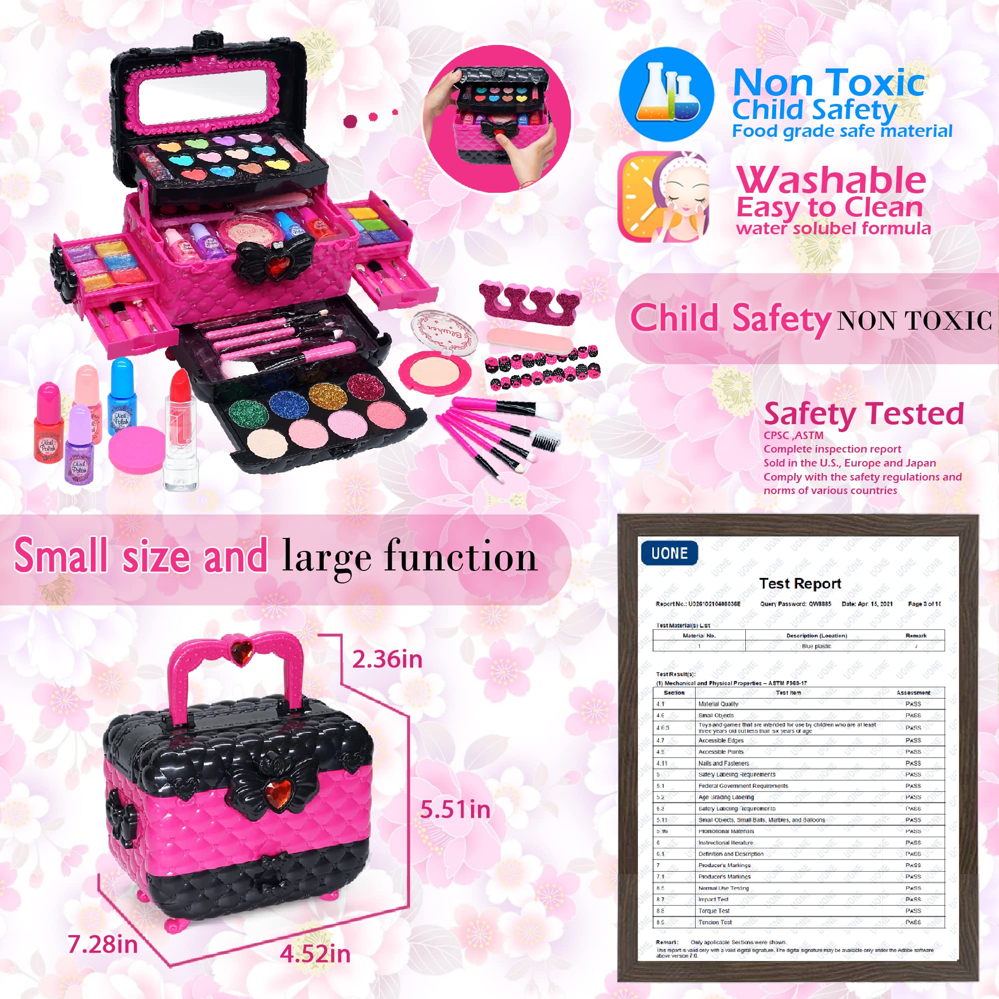Barnsmink set flickor leksaker presenter – tvättbar sminkväska barn, smink barn makeup set spel, prinsessa jul födelsedagspresent presenter för flickor 4 5 6 7 8 9 10 11 12 år