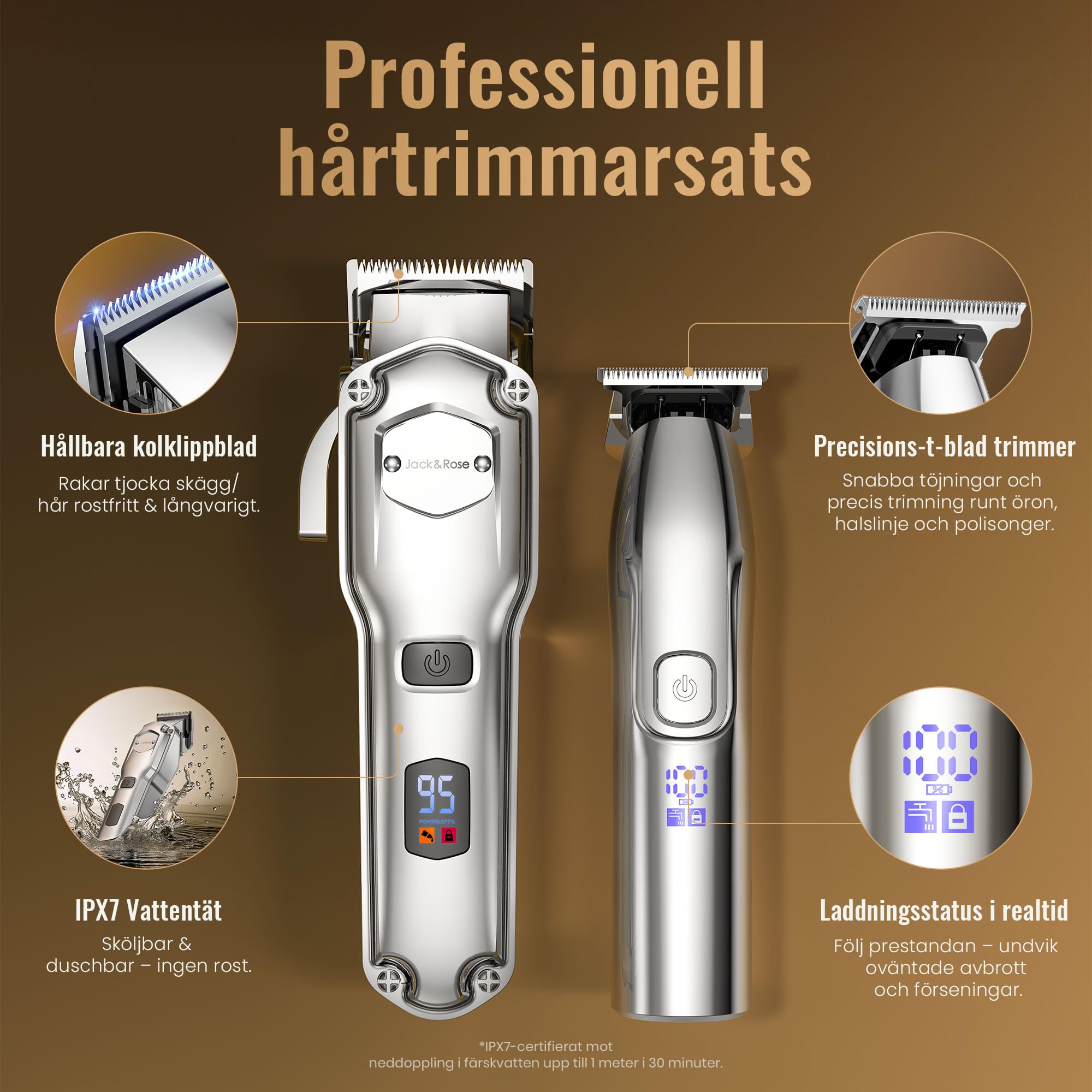 Jack & Rose set med hårklippare och trimmer, sladdlösa hårklippare för män, frisörset