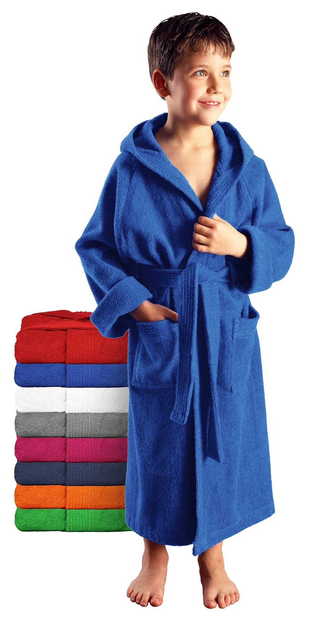 Barnbadrock med huva för pojkar och flickor – 100% bomullsfrotté, mjuk & absorberande, snabbtorkande | OEKO-TEX® certifierad | Morgonrock barn för bad, pool & hem | Flera färger och storlekar