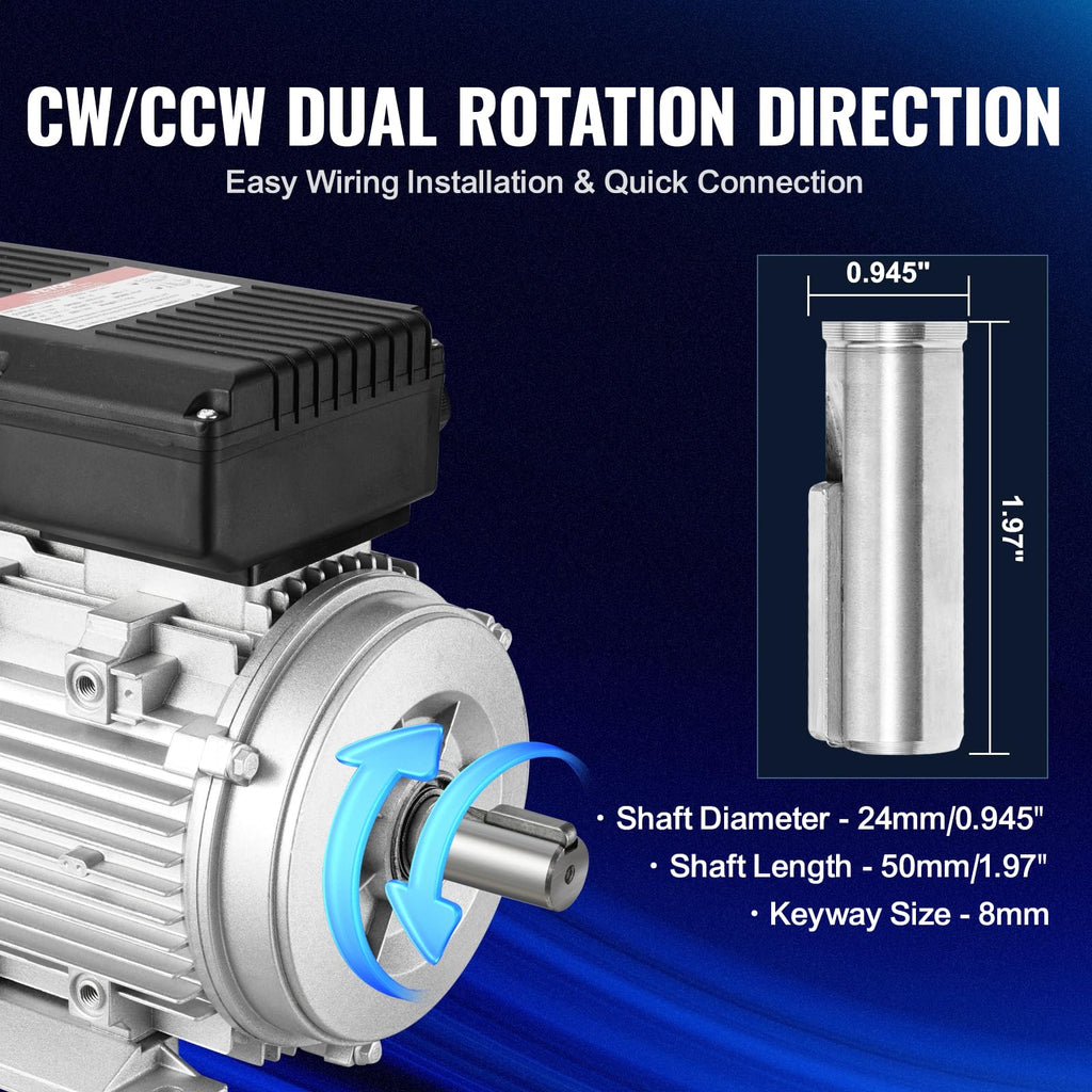 VEVOR Elmotor 2,2 kW 1-fas luftkompressormotor, 2 800 varv/min, AC 220–240 V, 13,8 A, 90L ram, B3, 24 mm kopplingsaxel, CW/CCW-rotation för jordbruksmaskiner och utrustning