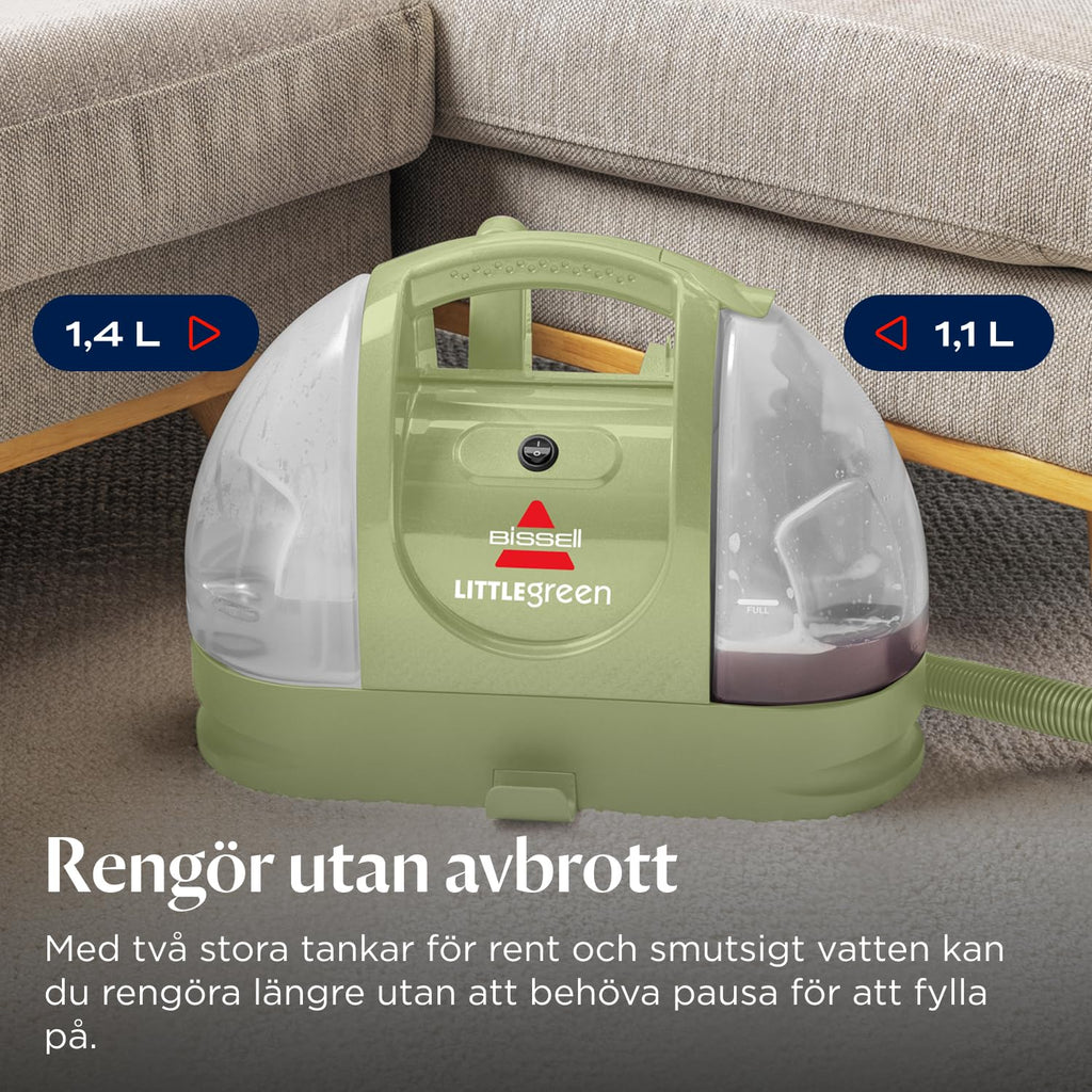 BISSELL Little Green, Dammsugare Tvätta Mattor, Mattvätt för Dagliga Fläckar och Smuts, Kraftfull Klädseltvätt, Våtdammsugare för Mattor, Bilar, Soffor, Madrasser och Mer, Kraftfull 340W Motor, 4098N