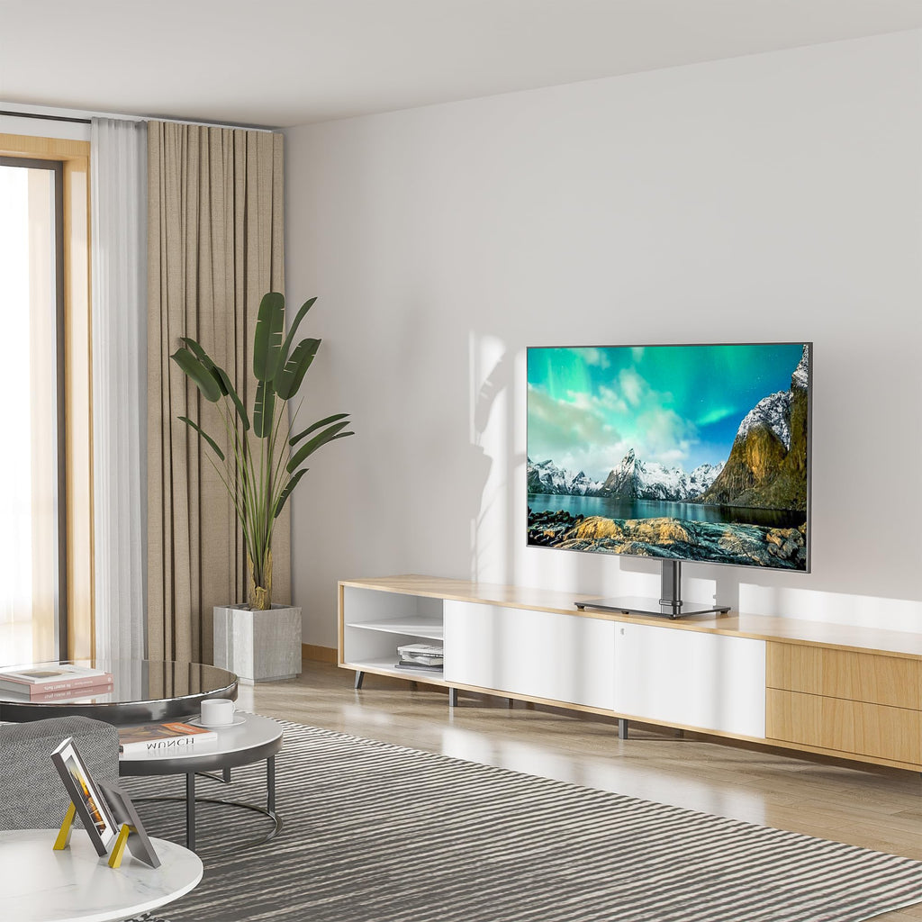 BONTEC Universellt Bordsskiva Piedestal TV Stativ med Fäste för 26"-65" LCD/LED/Plasma-TV – Höjdjusterbart Stativ med 8mm Härdat Glasbas och Kabelhantering–Stöder upp till 45kg och Max. VESA 600x400mm