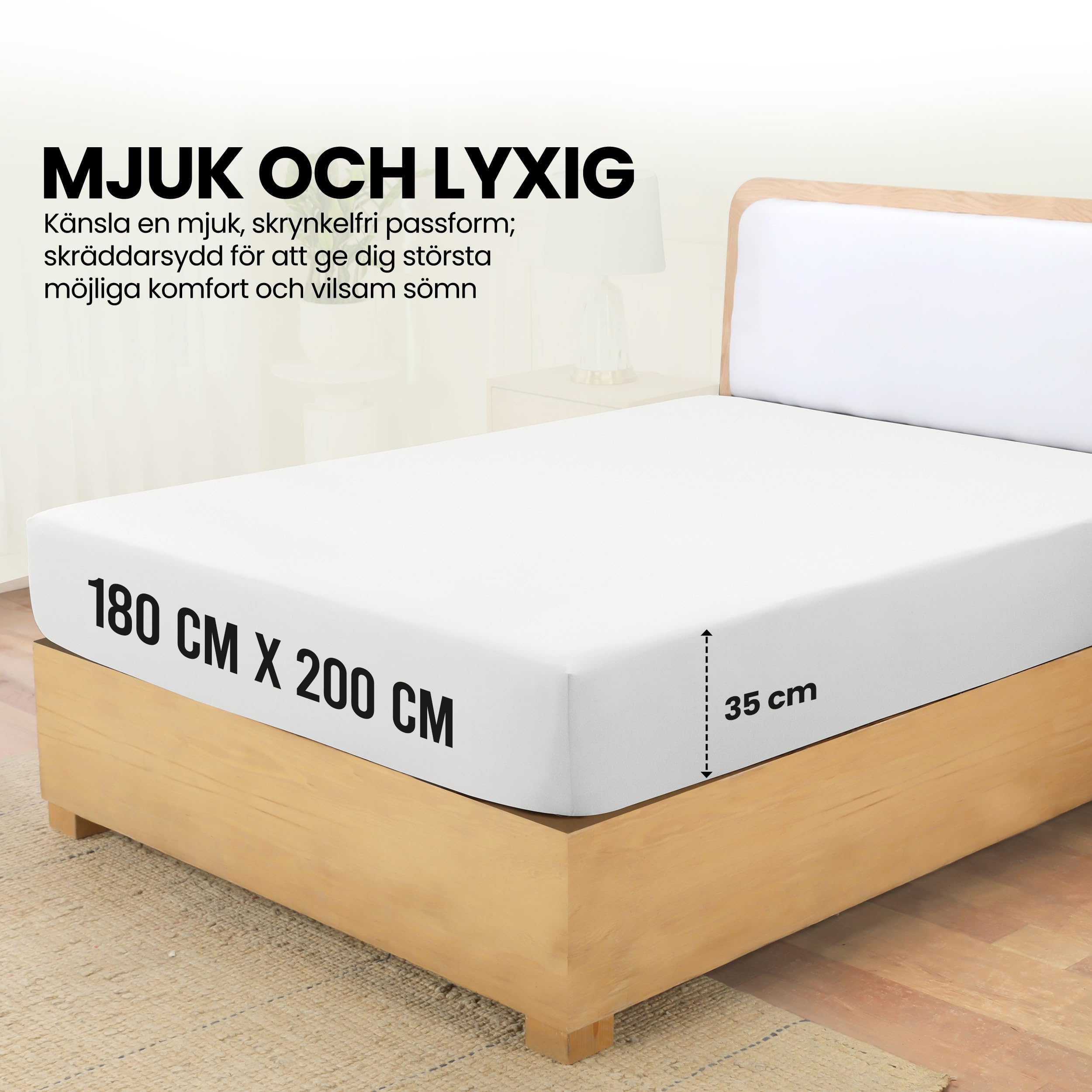 Utopia Bedding dra-på-lakan – djup ficka 35 cm (14 tum) – borstad mikrofiber (Vit, 180x200 cm)