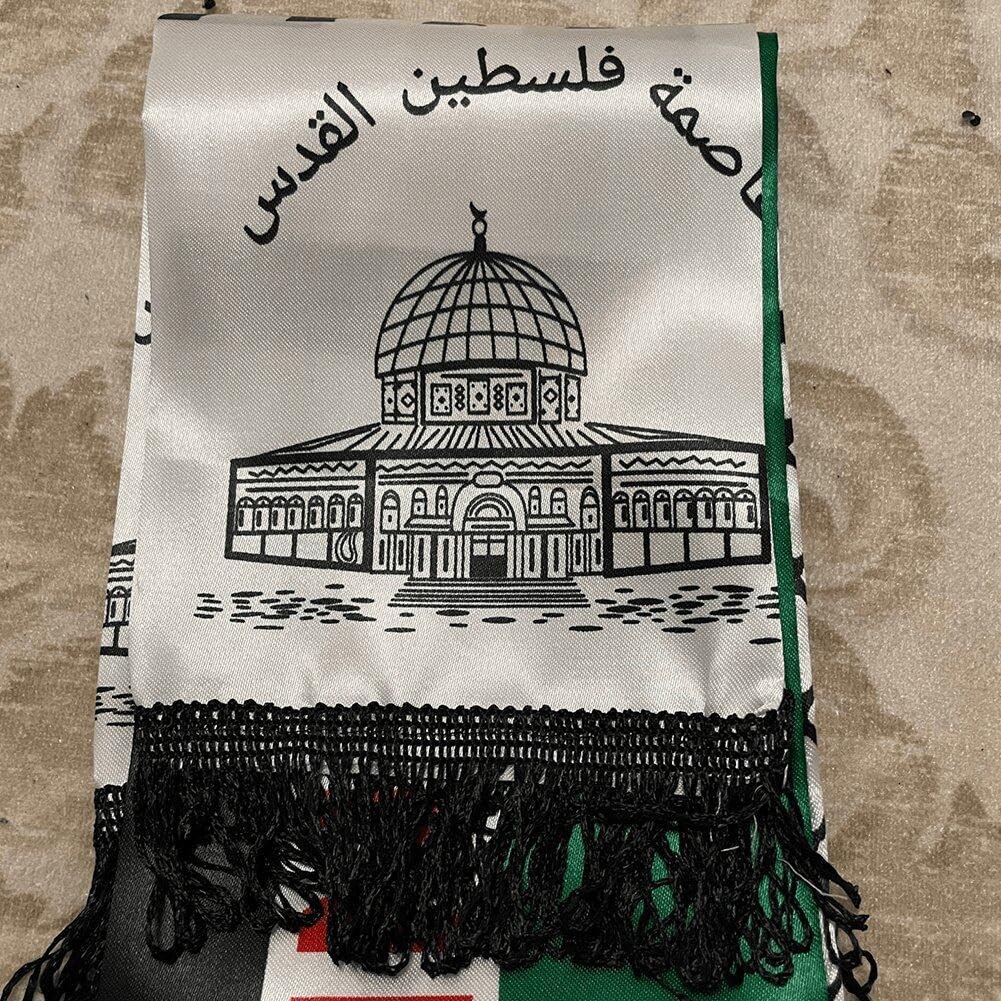 Halsduk med Palestinas flagga, dubbelsidig scarf, Jerusalem, arabisk sjal i siden, scarf för män och kvinnor, för bröllop, högtid, gåvor, Som visat, 53.15inch/135cm