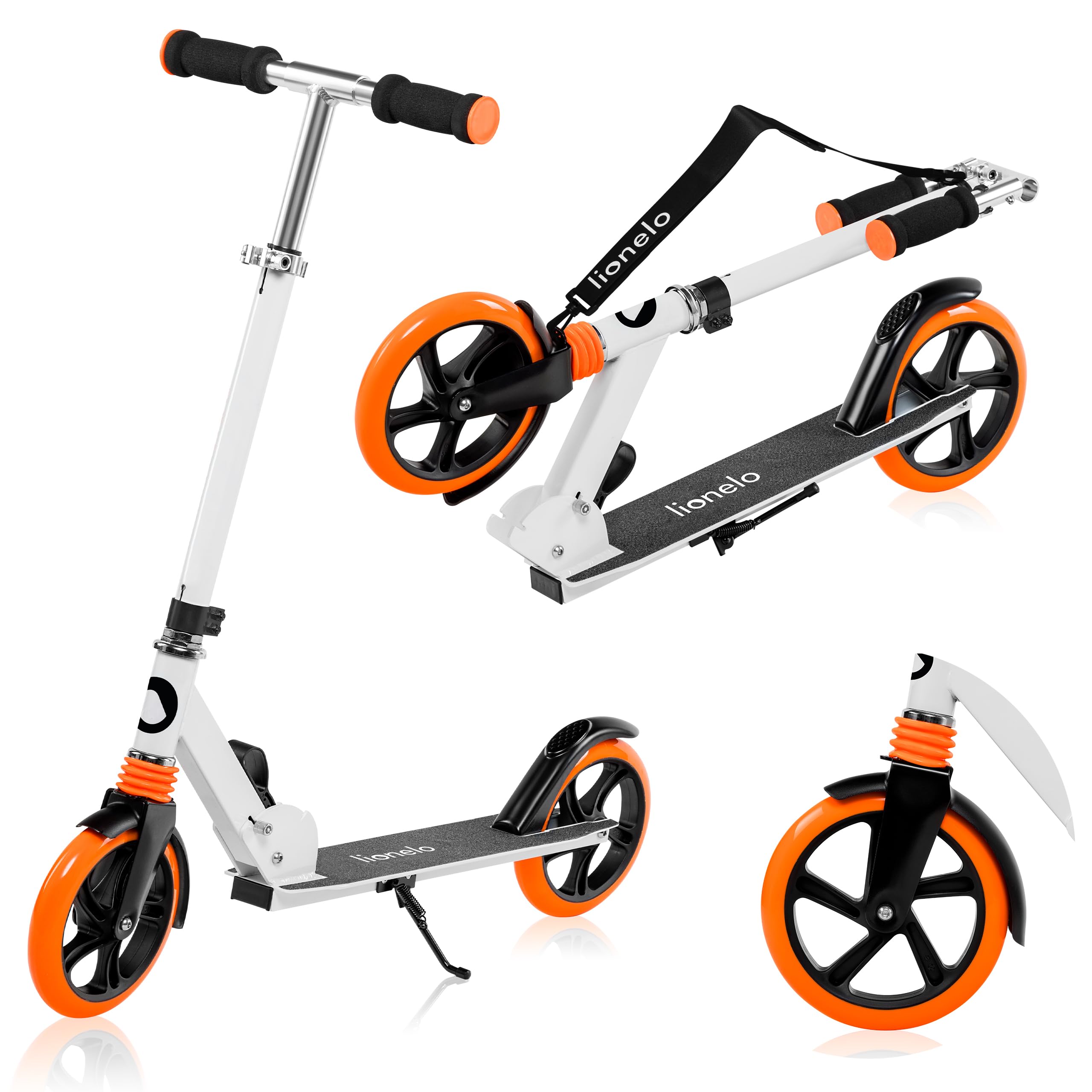 LIONELO Luca Hopfällbar Sparkcykel för Barn (5+), Ungdom & Vuxen, Lätt Aluminium 4,1 kg, Stora 200 mm PU-hjul, ABEC-7-lager, ShockResist dämpare, upp till 100 kg, Justerbart Styre, Fotbroms & Sidostöd