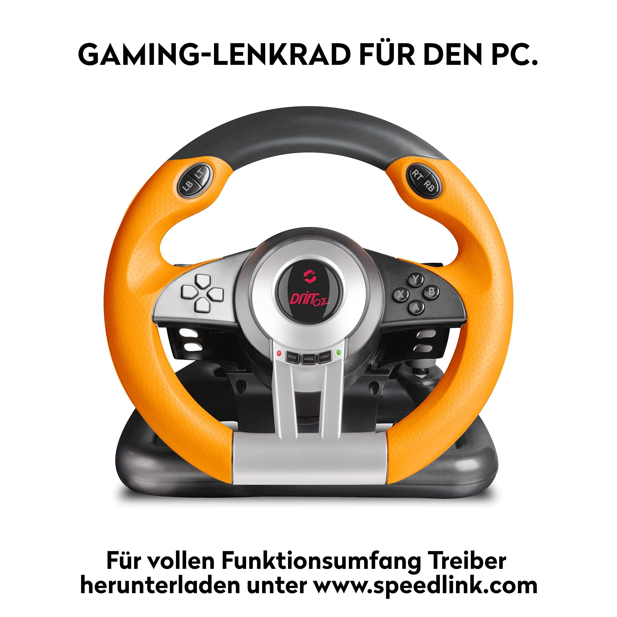 Speedlink DRIFT OZ Racing Wheel – Gaming-ratt med USB-anslutning för PC/dator, pedaler för gas och broms, svart-orange