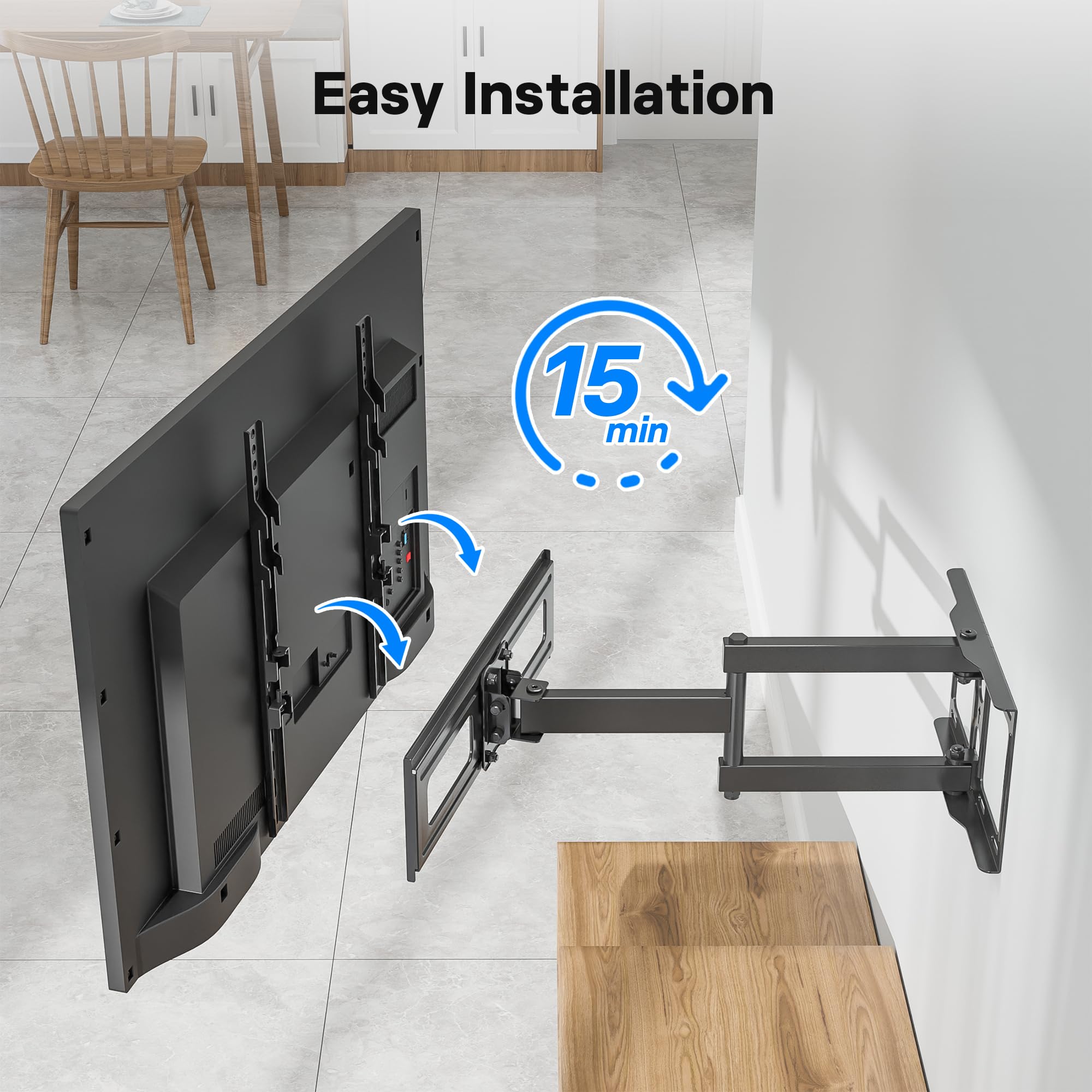 BONTEC TV-väggfäste för 26-60 tum LED LCD TV, svängbart, vinklingsbart och förlängningsbart från 80 mm till 500 mm, med 45 kg kapacitet. Inkl. 5 kabelklämmor och vattenpass, max. VESA 400x400 mm