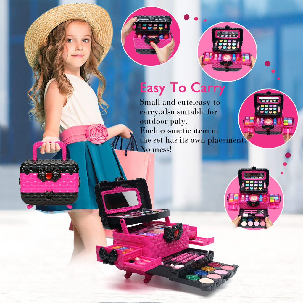 Barnsmink set flickor leksaker presenter – tvättbar sminkväska barn, smink barn makeup set spel, prinsessa jul födelsedagspresent presenter för flickor 4 5 6 7 8 9 10 11 12 år