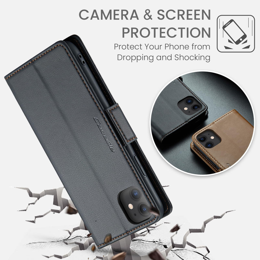 Skal för iPhone 11 Case, Läderfodral Plånbok Skal, [TPU-skal] [Kortplatser] [Kickstand] stöttåligt folio flipfodral Wallet Leather Cover för iPhone 11, Svart
