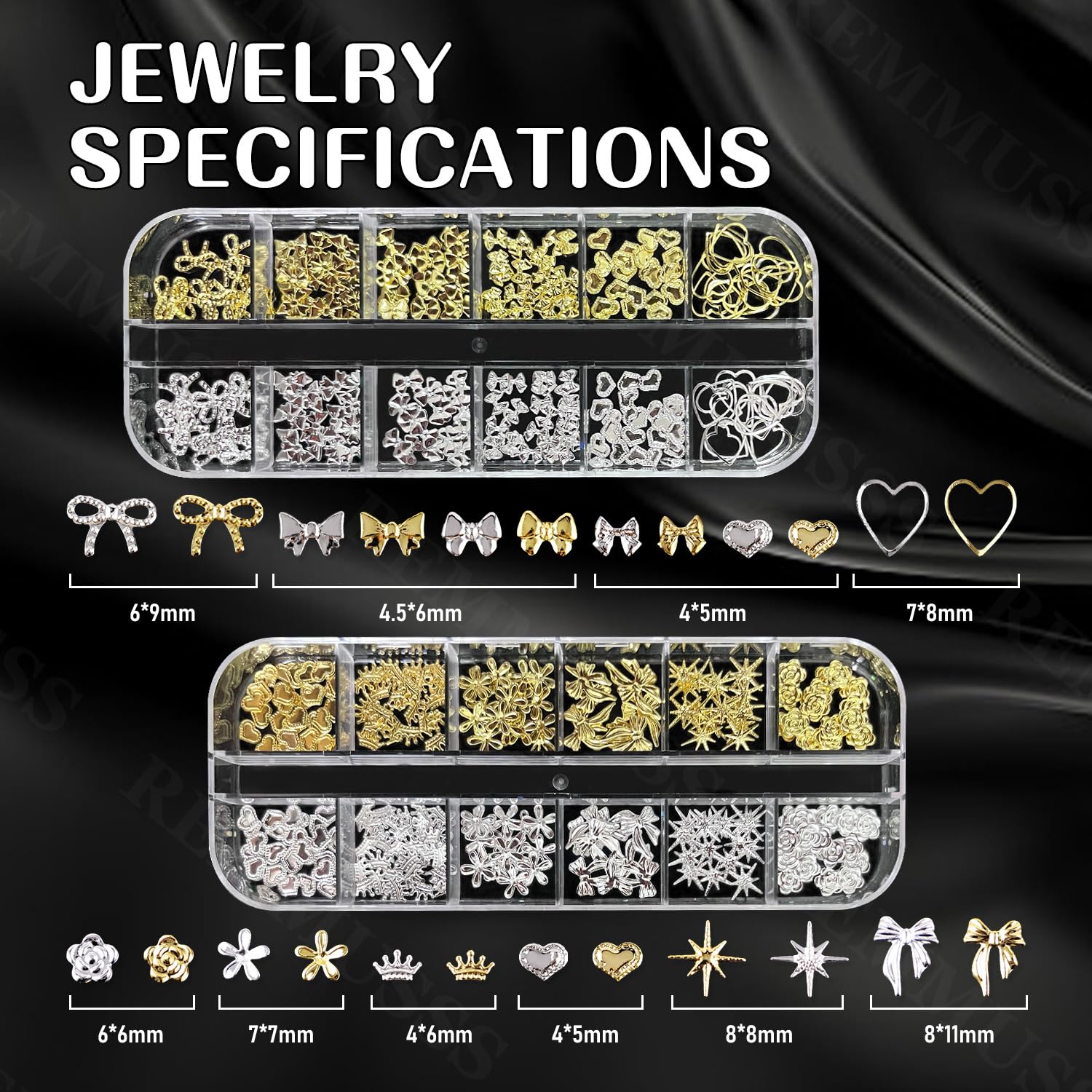 Stjärnor Måne Nageldiamanter, 2 metallkåpor, guld och silver stjärnor, 3D-naglar, flera stilar, stjärnstift för kvinnor
