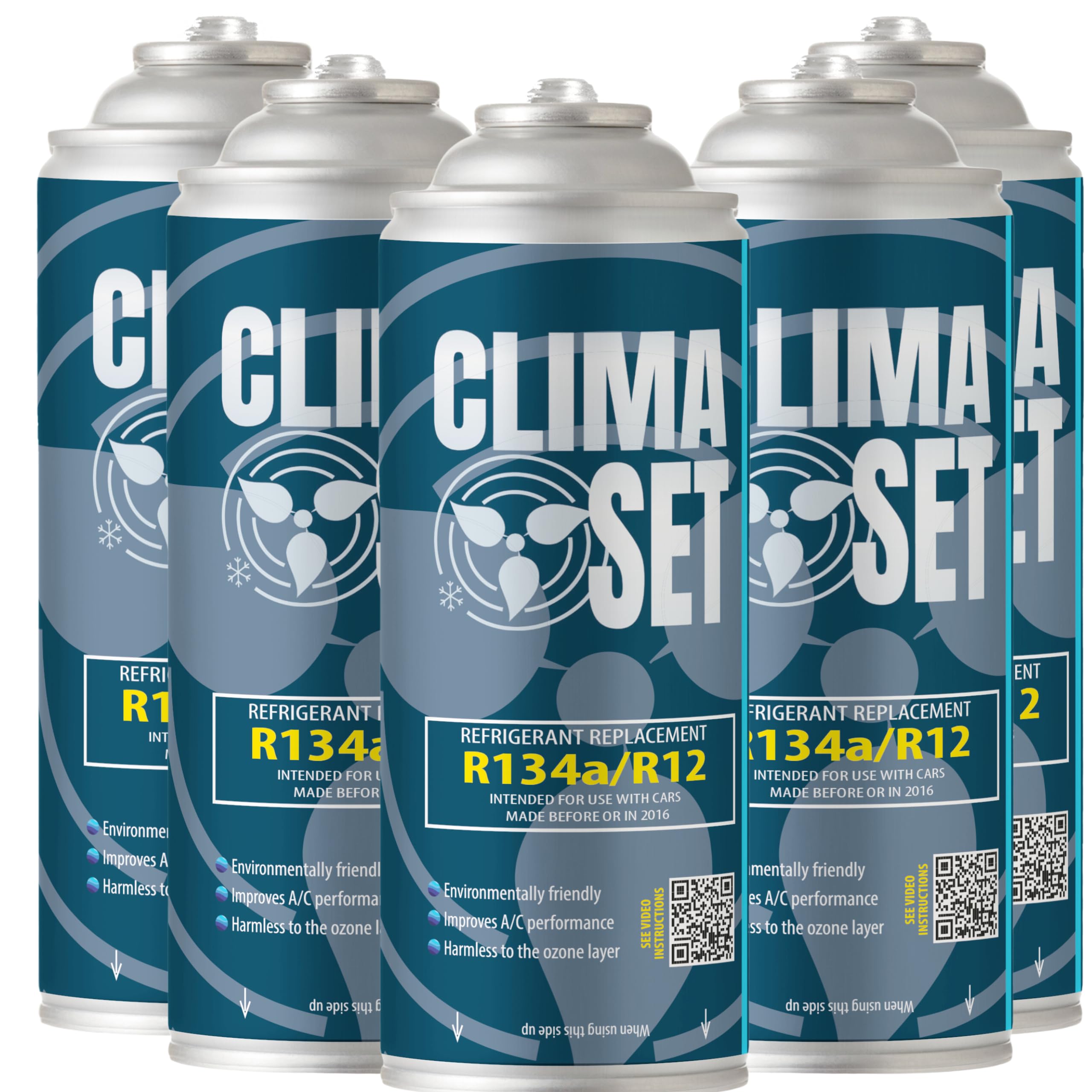 ClimaSet A/C Gas för billuftkonditionering - R134a-ersättning – för bilar 1994 till 2016 – Naturmedvetna – Giftfri – Korrosionsbeständig – 5 delar – 1400 g