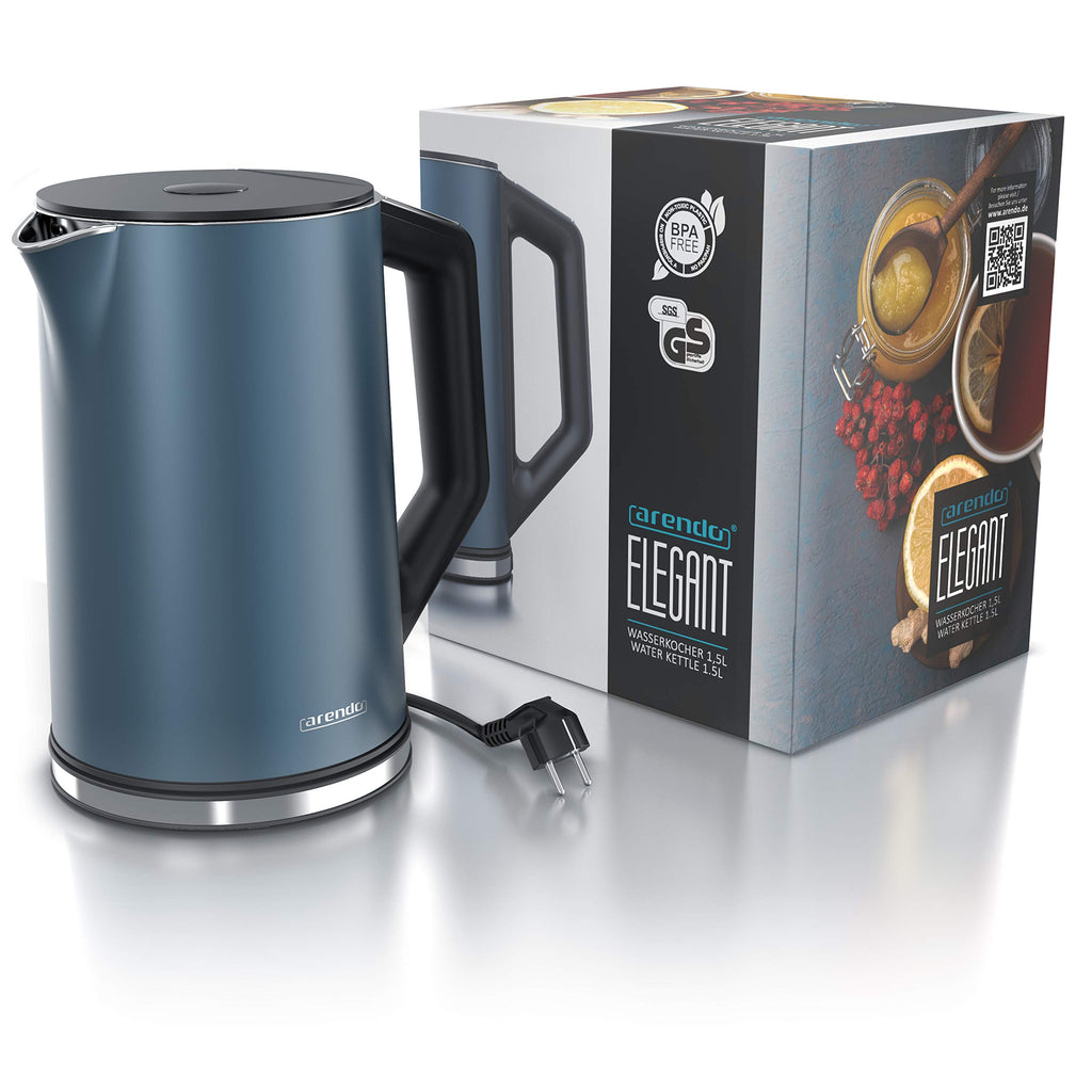 Arendo - Vattenkokare i rostfritt stål med temperaturinställning 40-100 grader i steg om 5 - Dubbelväggsdesign - ELEGANT modell - 1,5 liter - 2200 W - Tekokare med temperaturdisplay - GS - Admiral blå