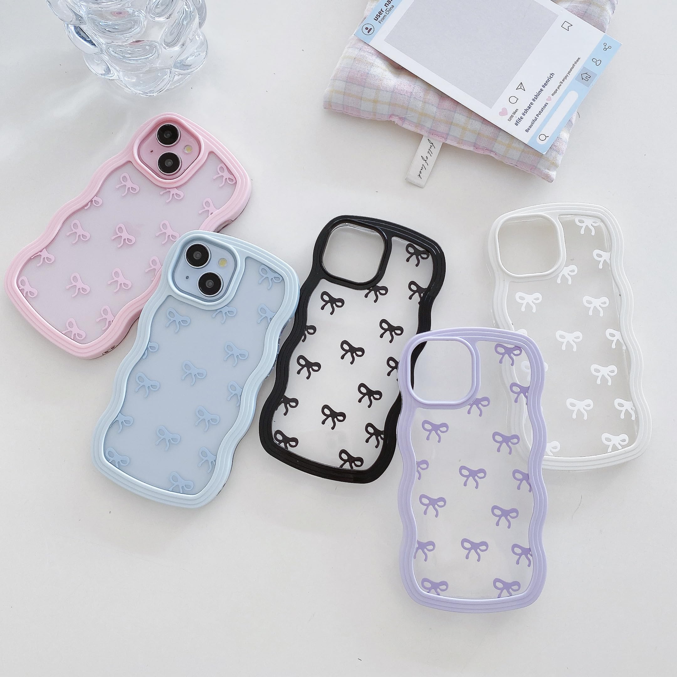 QLTYPRI Rosettfodral för iPhone 11, Klart Qulligt Telefonfodral med Rosett och Lockigt Vagigt, Mjukt TPU Fodral med Stötsäkert Skyddande Skalför Kvinnor Flickor - Rosa