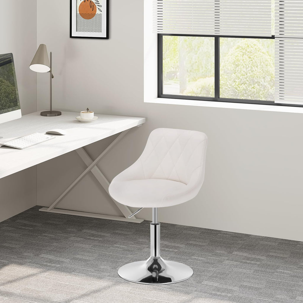WOLTU Justerbar sittpall stol arbetspall kontorspall sminkpall med ryggstöd av konstläder och metall justerbar höjd roterbar, sits 42–58 cm hög, vit, BH241ws-1