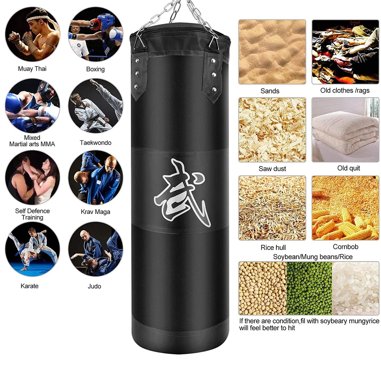 boxningssäck set tung plikt punching bags ofyllda, hängande punchingpåsar boxningsväska för vuxna barn, punkteringspåse med boxbandage takkrok kedja, för kickboxning kampsport muay thai MMA