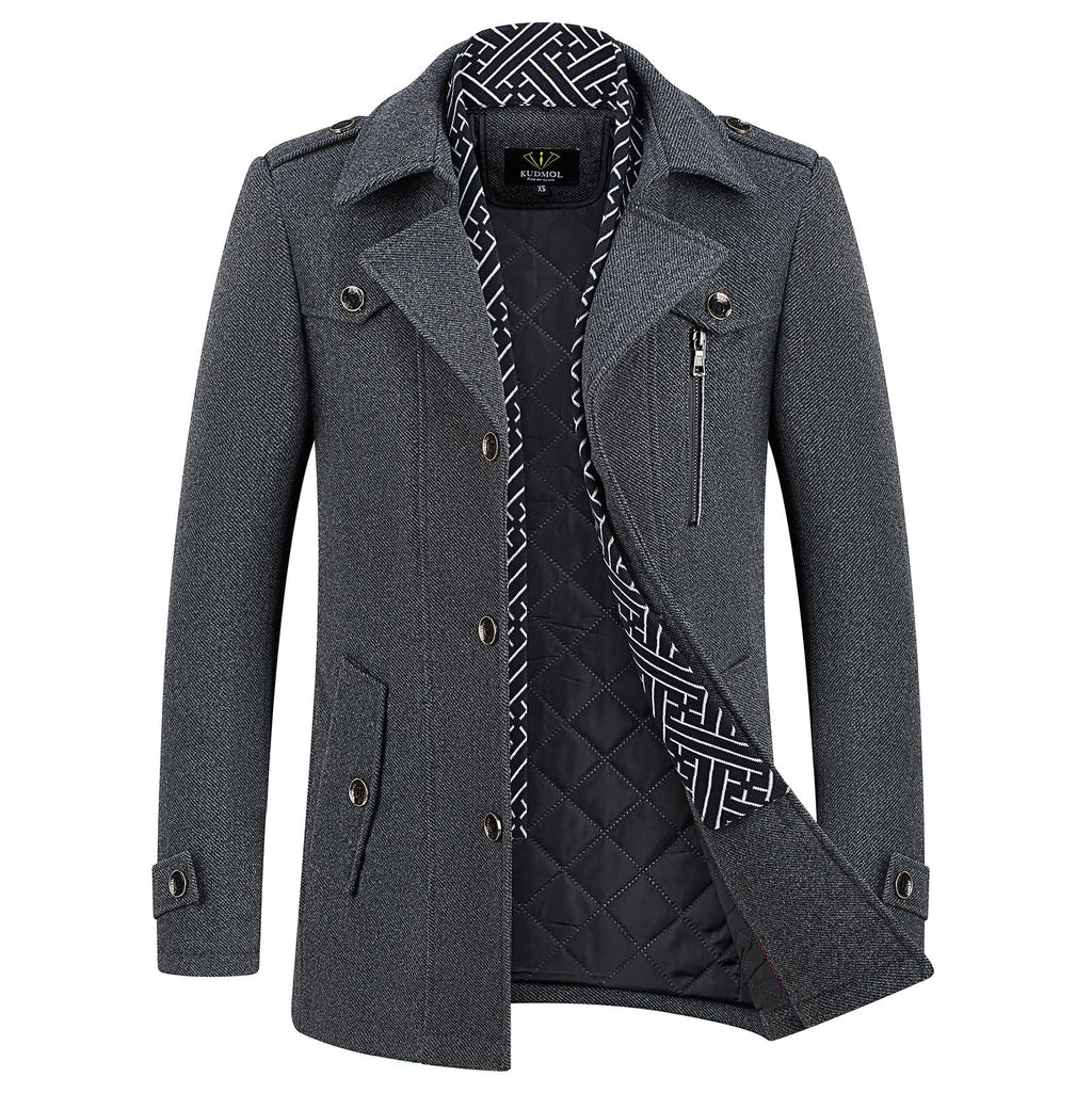 Ullkappa för män vinter varm trenchcoat herr tjock överrock business slim fit overcoat
