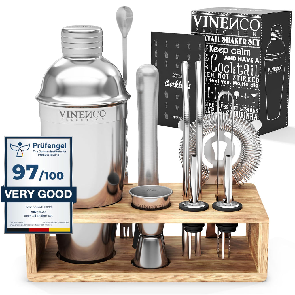Cocktail Shakers Set Manhattan med Stand + Recept Bok: Premium Rostfritt Stål Bar Kit: Sil Dubbel Jigger Sked | Pro Bartender Making Drinks - Mojito Martini Gin Maker, Party Fest Gåva Låda Kvinnor Män