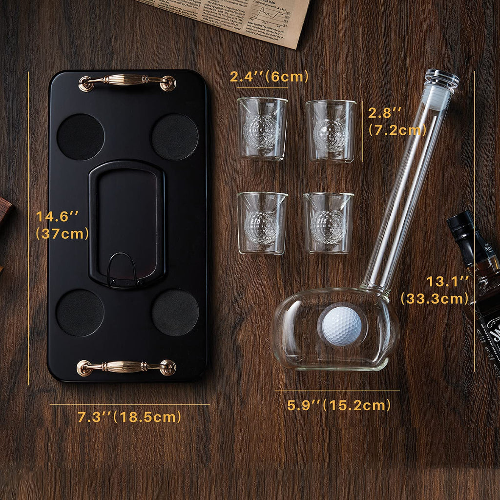 Golf Decanter Whiskey Decanter Set with 4 Golf Ball Whiskey Glasses - Unique Golf Gifts for Men - 750ML Golf Themed Liquor Decanters for Alcohol, Bourbon, Scotch, Vodka, Tequila, Wine Clear