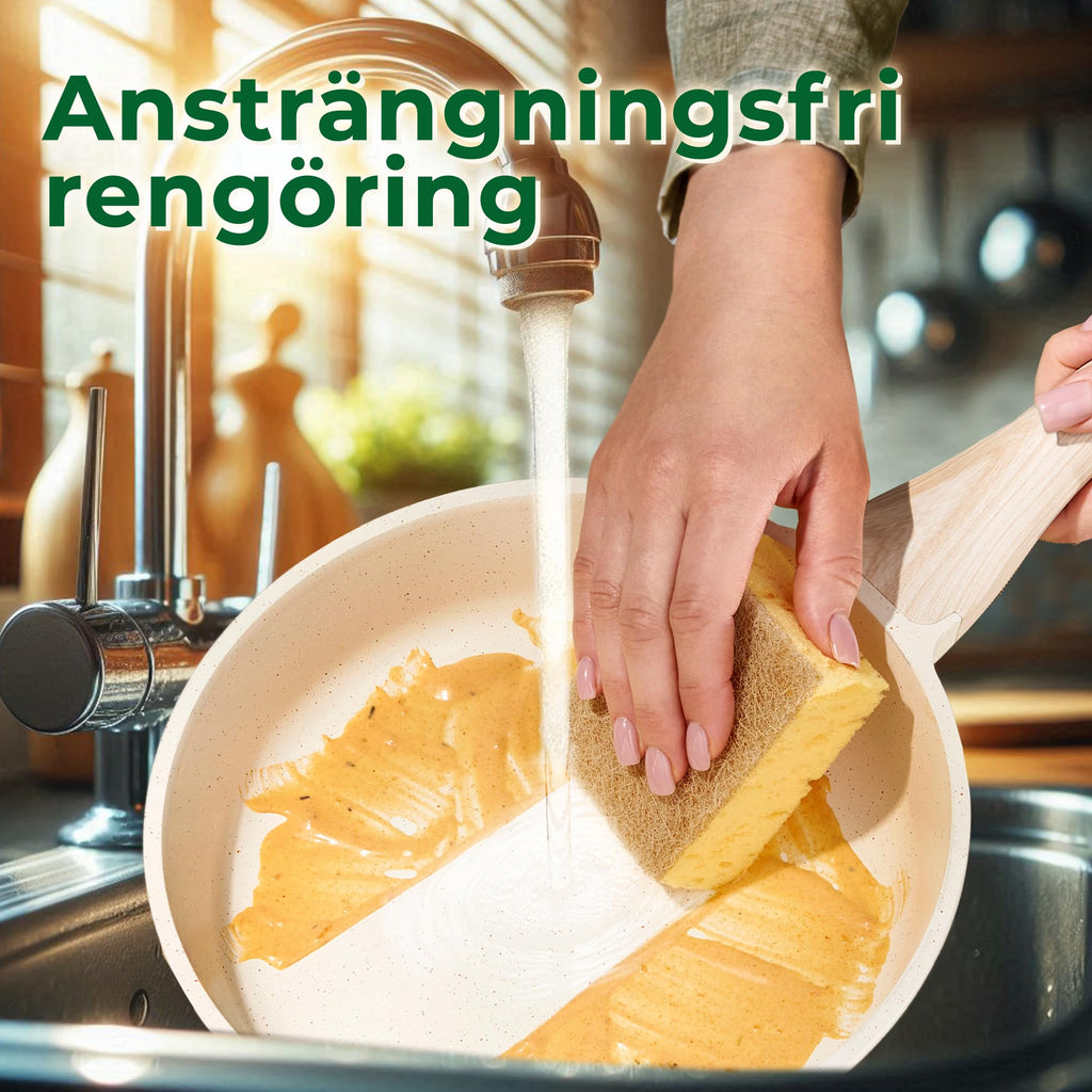 Just Perfecto Set med 21 kastruller och stekpannor, non-stick köksredskapsset, vit granit, induktion, non-stick set med stekpannor och kastruller (PFOS, PFOA-fri) (Biege)