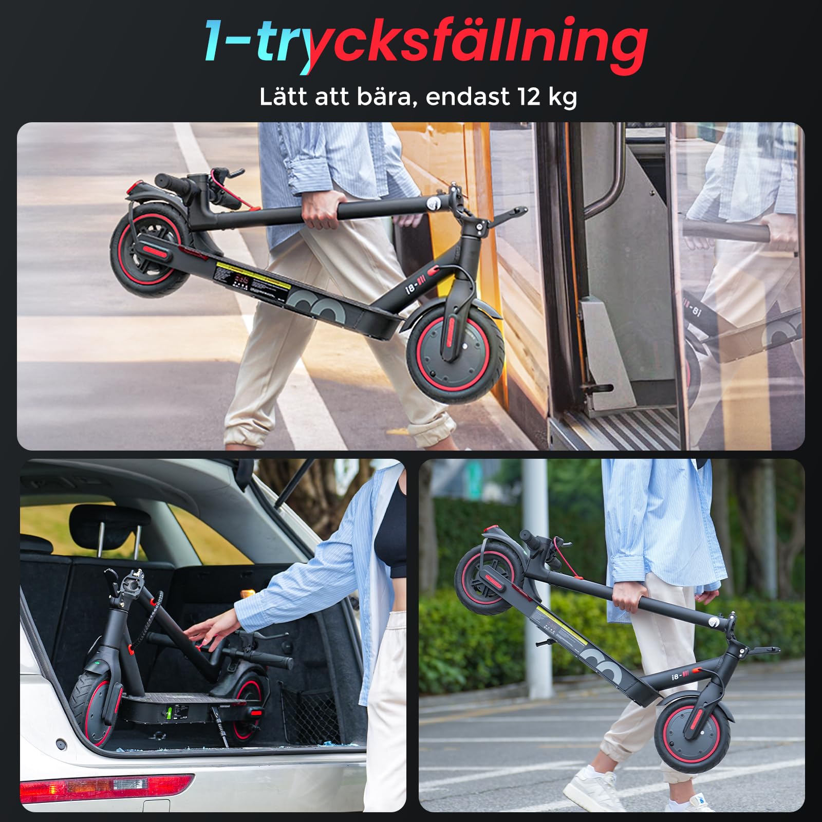 iScooter elektrisk sparkcykel, 250W motor, i8 el-sparkcykel med farthållare, 20–25 km räckvidd, 8,5-tums däck, 3 hastighetslägen, dubbelt bromssystem, snabb el-sparkcykel för vuxna och tonåringar