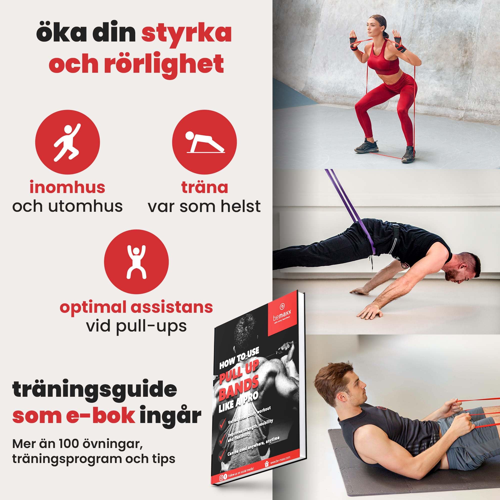 Motståndsband Räckhäv Fitness Resistance Bands + Träning e-Bok, Dra Upp Fitnessband | Hemmagym Equipment, Styrka Träna Gymnastisk, Chin-Pull-Up Bar, Elastiskt Träningsband Gym Workout Man Kvinna