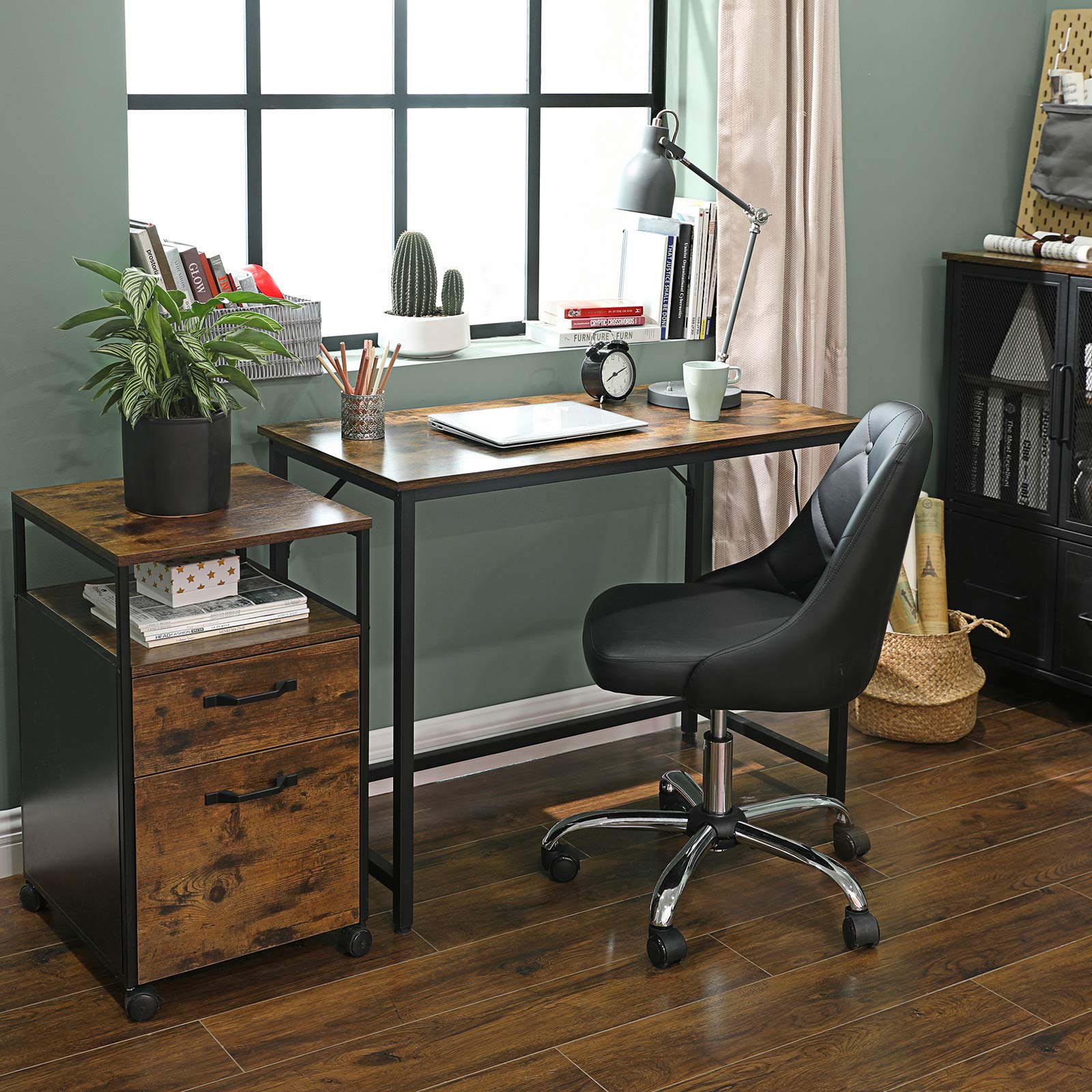 VASAGLE Datorskrivbord, skrivbord, litet kontorsbord, 100 x 50 x 75 cm, studie, hemmakontor, enkel montering, stål, industriell design, rustik brun och svart LWD41X