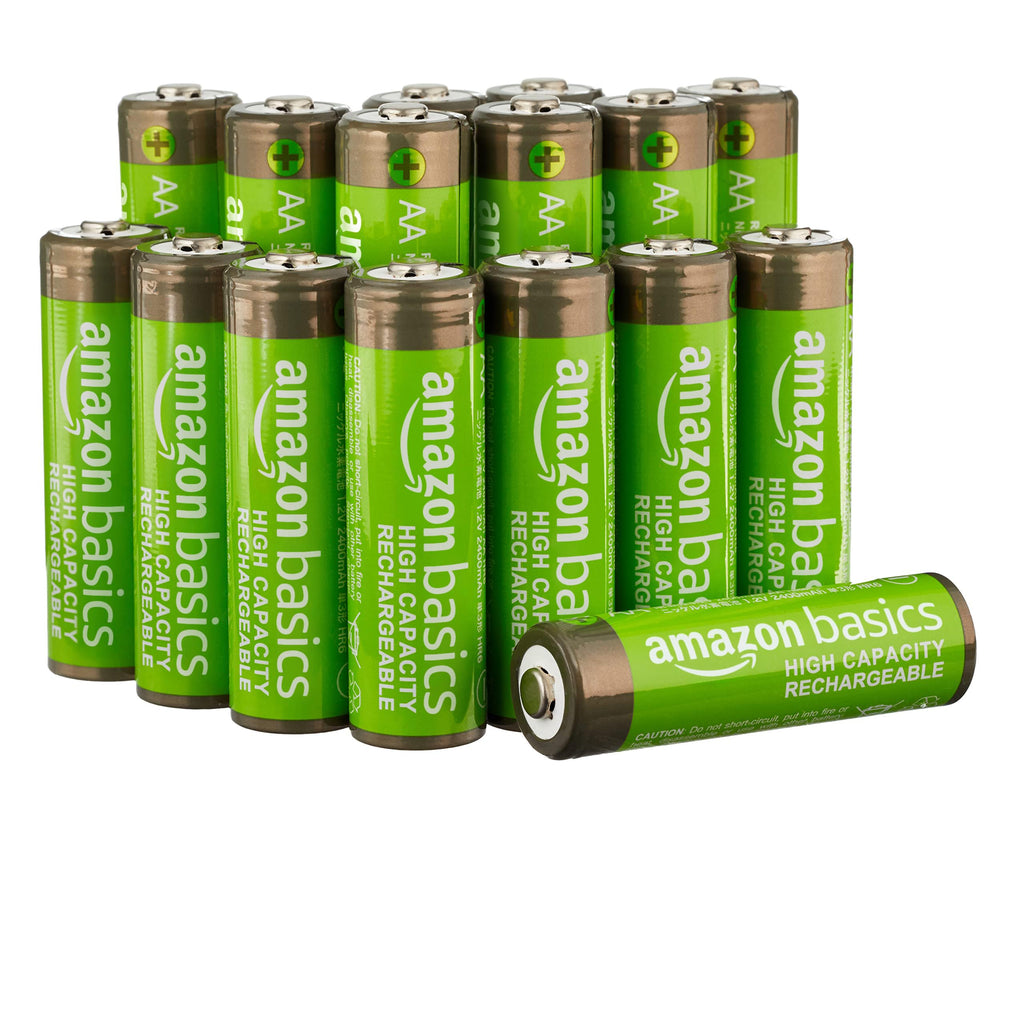 Amazon basics AA-batterier med hög kapacitet, uppladdningsbara, 2 400 mAh, NiMh, förladdade, 16 stycken