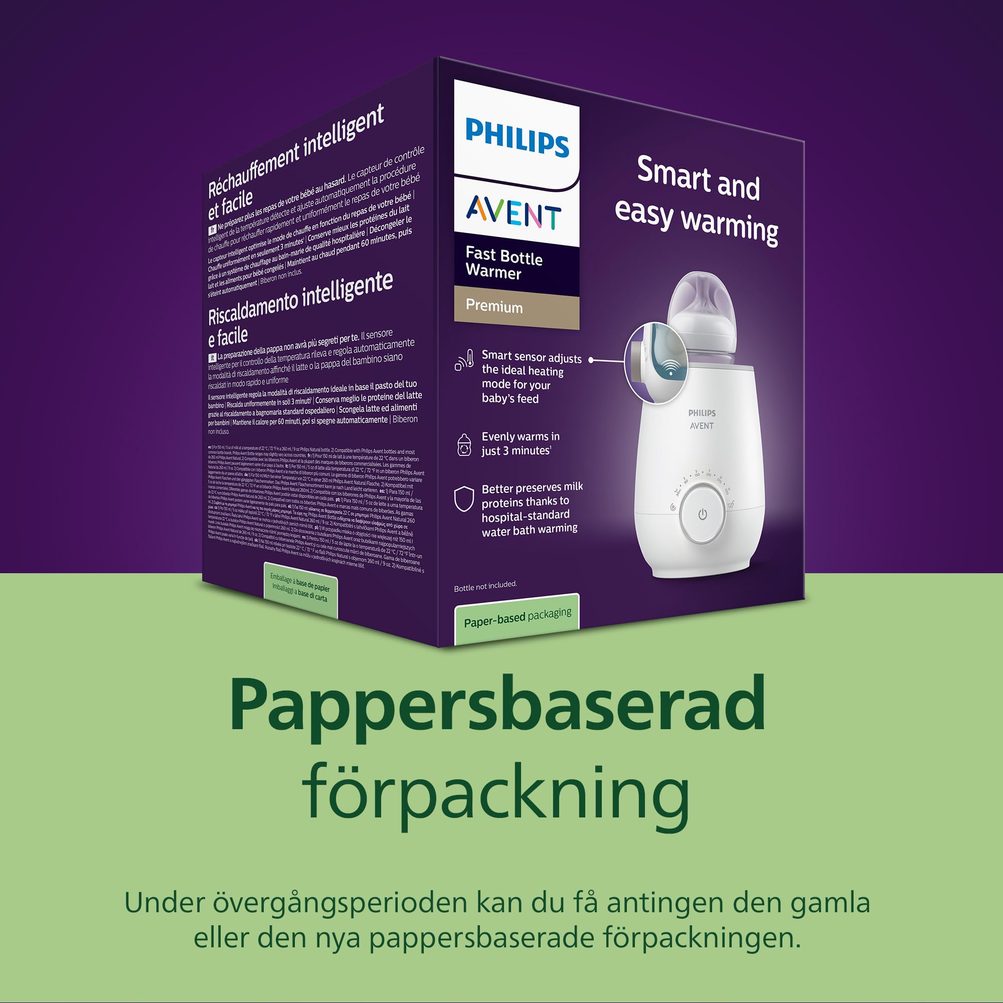 Philips Avent Premium snabb flaskvärmare, smart temperaturkontroll, jämn uppvärmning utan heta punkter, vattenbadsteknik enligt sjukhusstandard, automatisk avstängning och skonsam upptining, SCF358/00