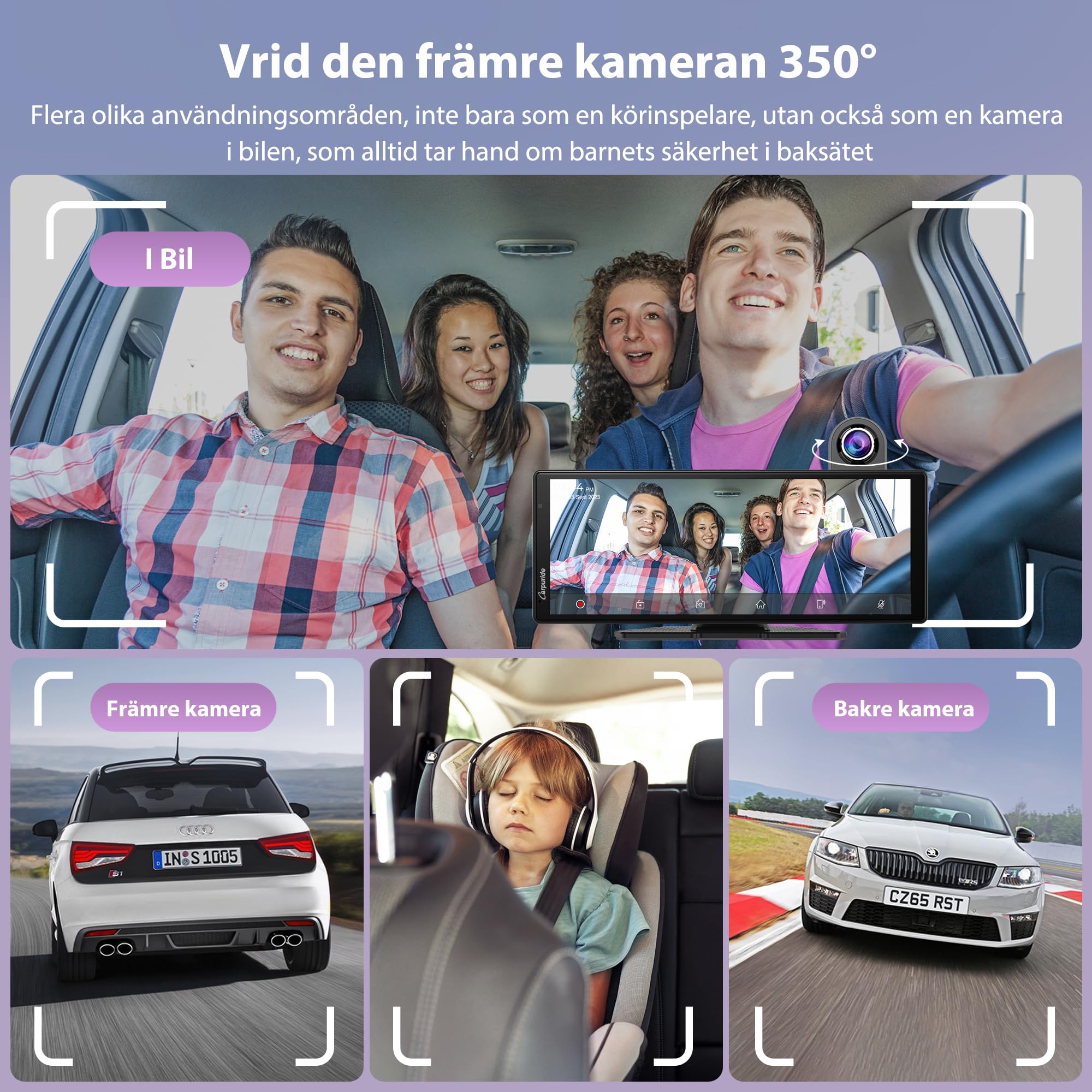 Carpuride Wireless Carplay & Android Auto med Dash Cam - 10,26" HD IPS Touch Car Play-skärm för bil, 4K Front & 1080P Bakre kamera, Loop Recording, Bluetooth Audio, Mirror Link, GPS, Siri