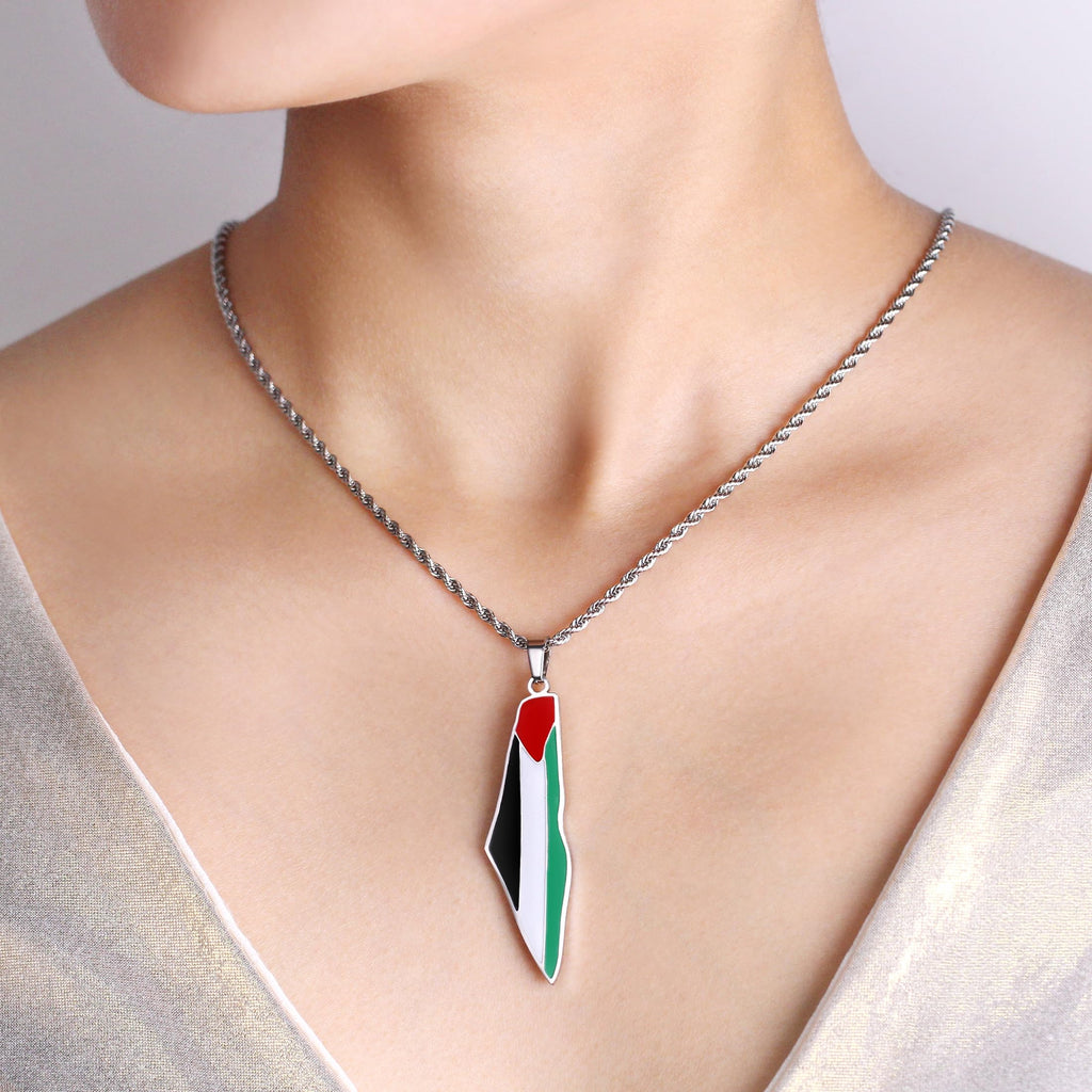 Palestina Flagghalsband, Guldpläterad Emaljhänge, Arabisk Stolthet Smycke, Rostfritt Stål Palestinskt Souvenir, Patriotiska Halsband för Män och Kvinnor Y5140
