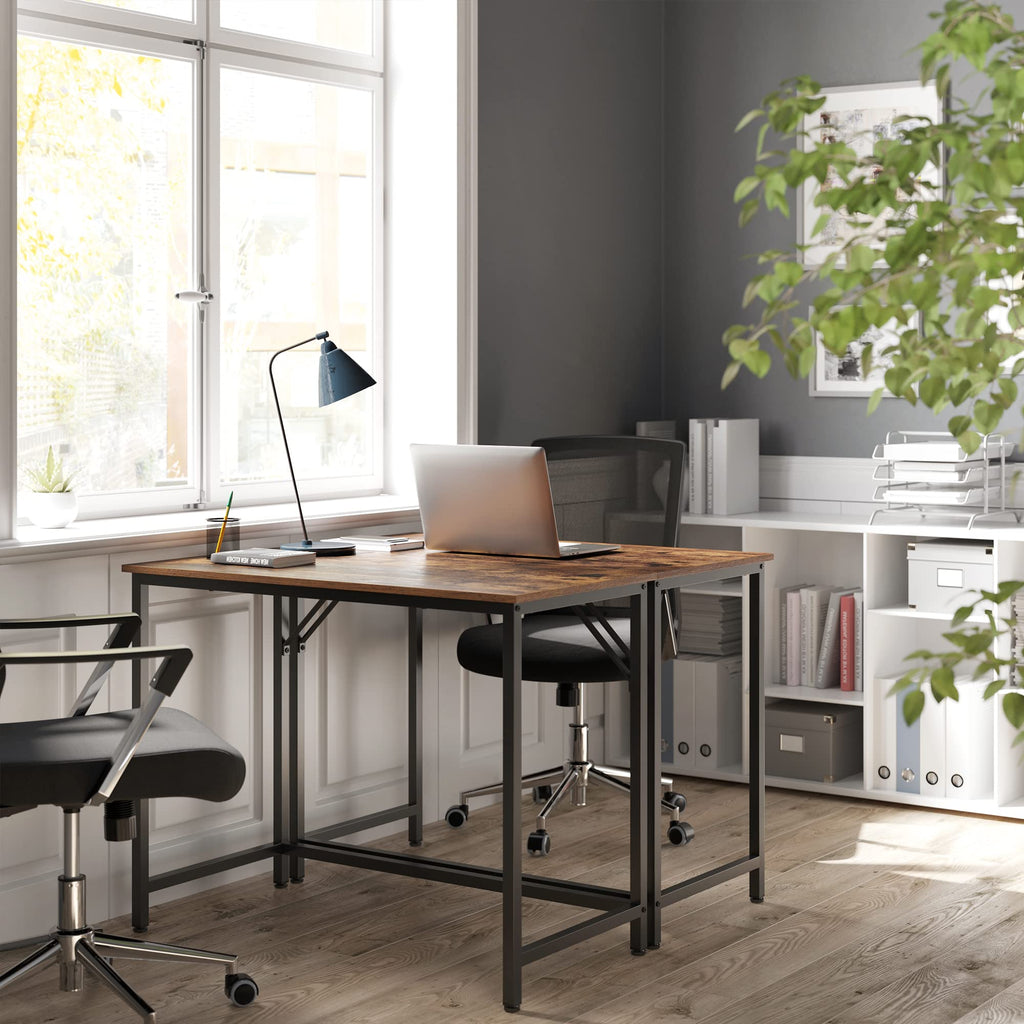 VASAGLE Datorskrivbord, skrivbord, litet kontorsbord, 100 x 50 x 75 cm, studie, hemmakontor, enkel montering, stål, industriell design, rustik brun och svart LWD41X