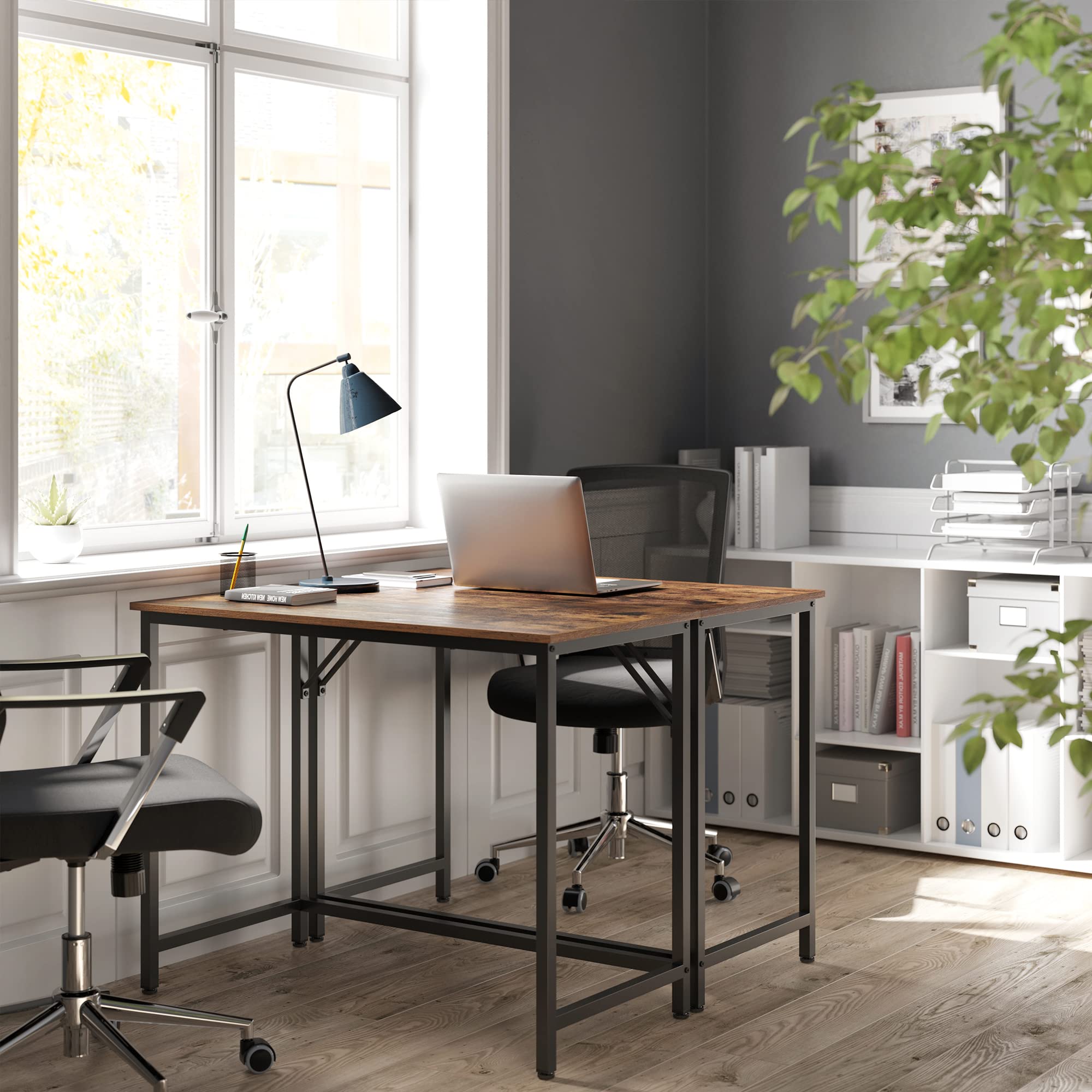 VASAGLE Datorskrivbord, skrivbord, litet kontorsbord, 100 x 50 x 75 cm, studie, hemmakontor, enkel montering, stål, industriell design, rustik brun och svart LWD41X