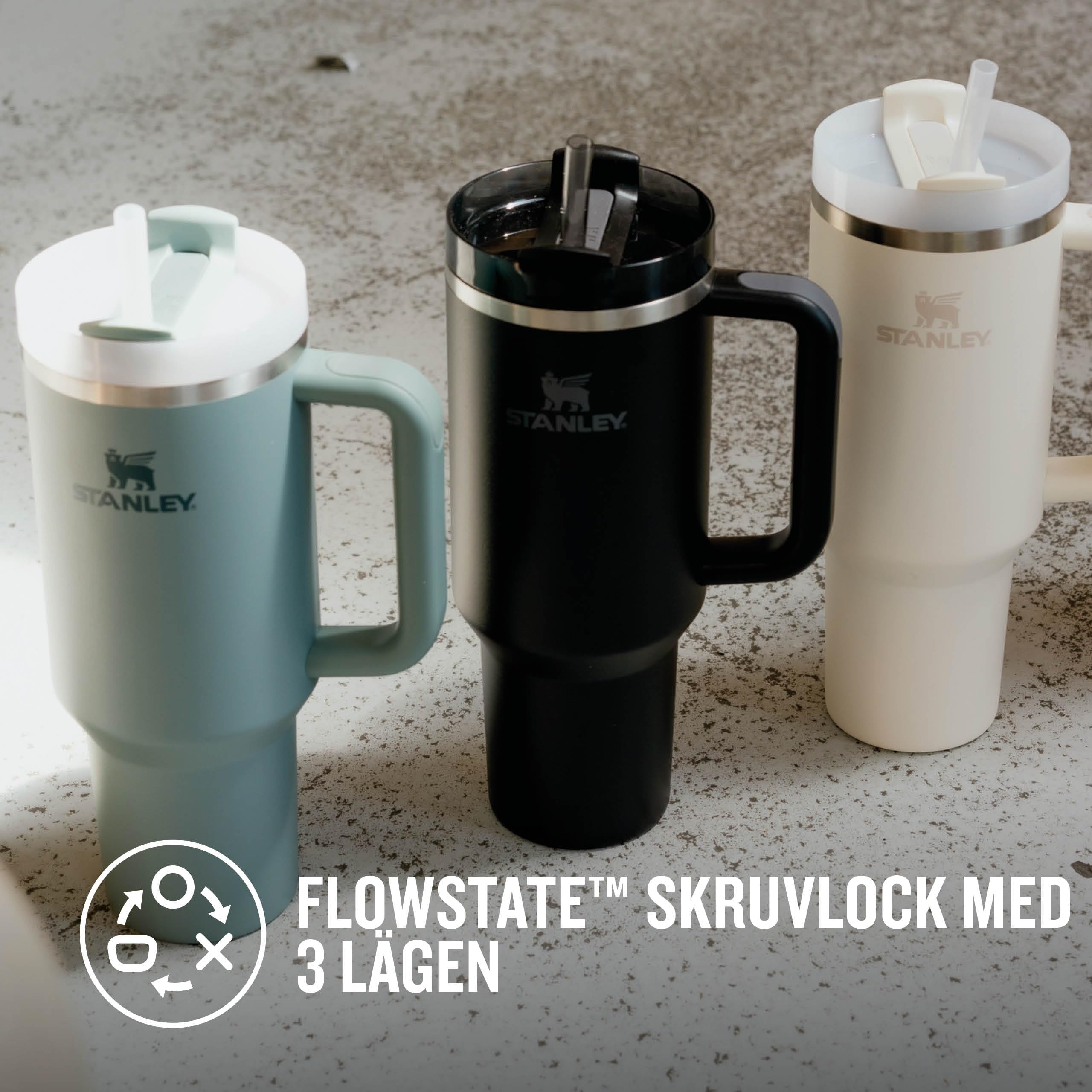 Stanley 1913 Quencher H2.0 Flowstate Tumbler 1.2L - Kallt I 11 Timmar - Iced I 48 Timmar - Kopp Med Halm, Handtag Och Lock - Diskmaskin Säker - Resemugg För Kall Dryck - Black Tonal