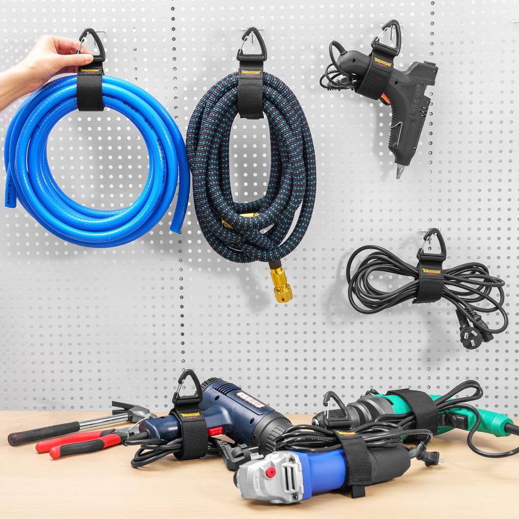 Kabelhängare och Kabelorganiserare(10pack),Trilancer Kardborre Rem, Sladdupphängning med Karbinhake att Hänga Väggar för Kablar,Sladdar,Rep,Slangar,Organisation för Hem,Garage eller Verkstad(2S,4M,4L)