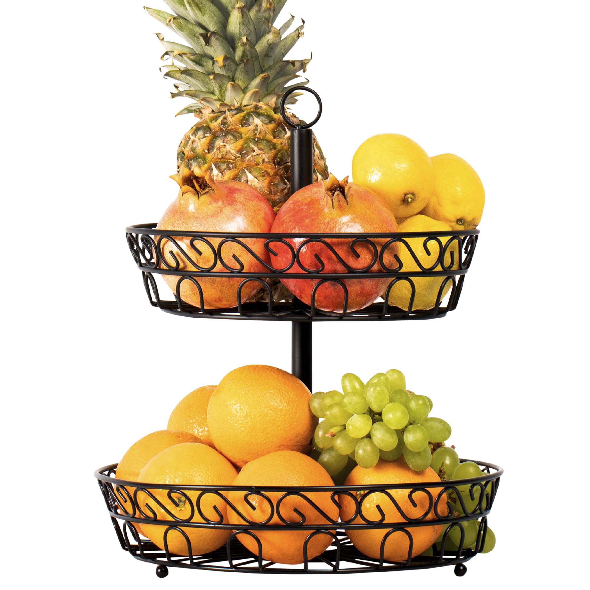 Chefarone Fruktbehållare 30 cm - Modern Svart Fruktkorg i Metall – Stilfull Fruktskål med Extra Förvaringsutrymme för Frukt och Grönsaker i Kök eller Matsal