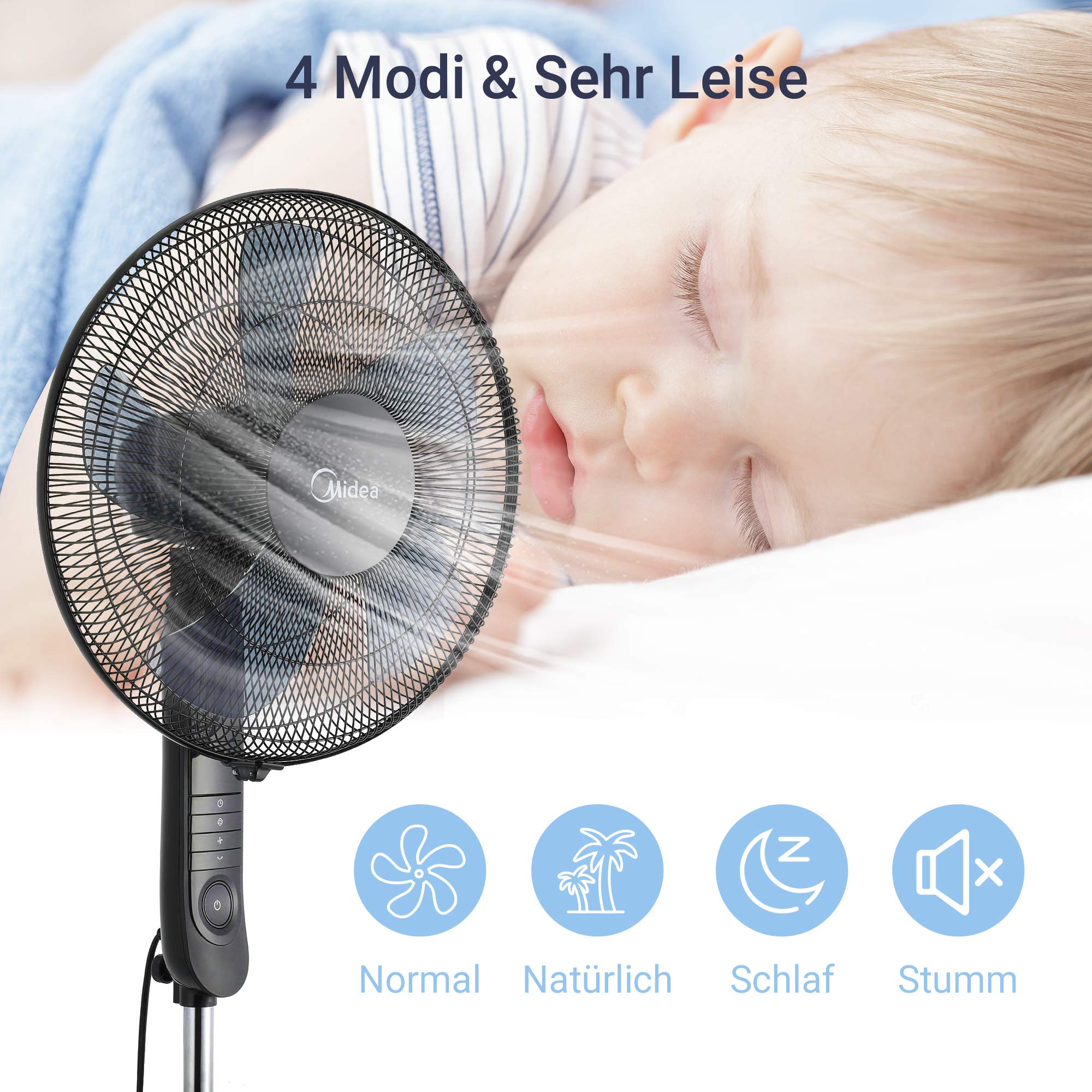 Midea FS40-15FR Pelarfläkt, Svart