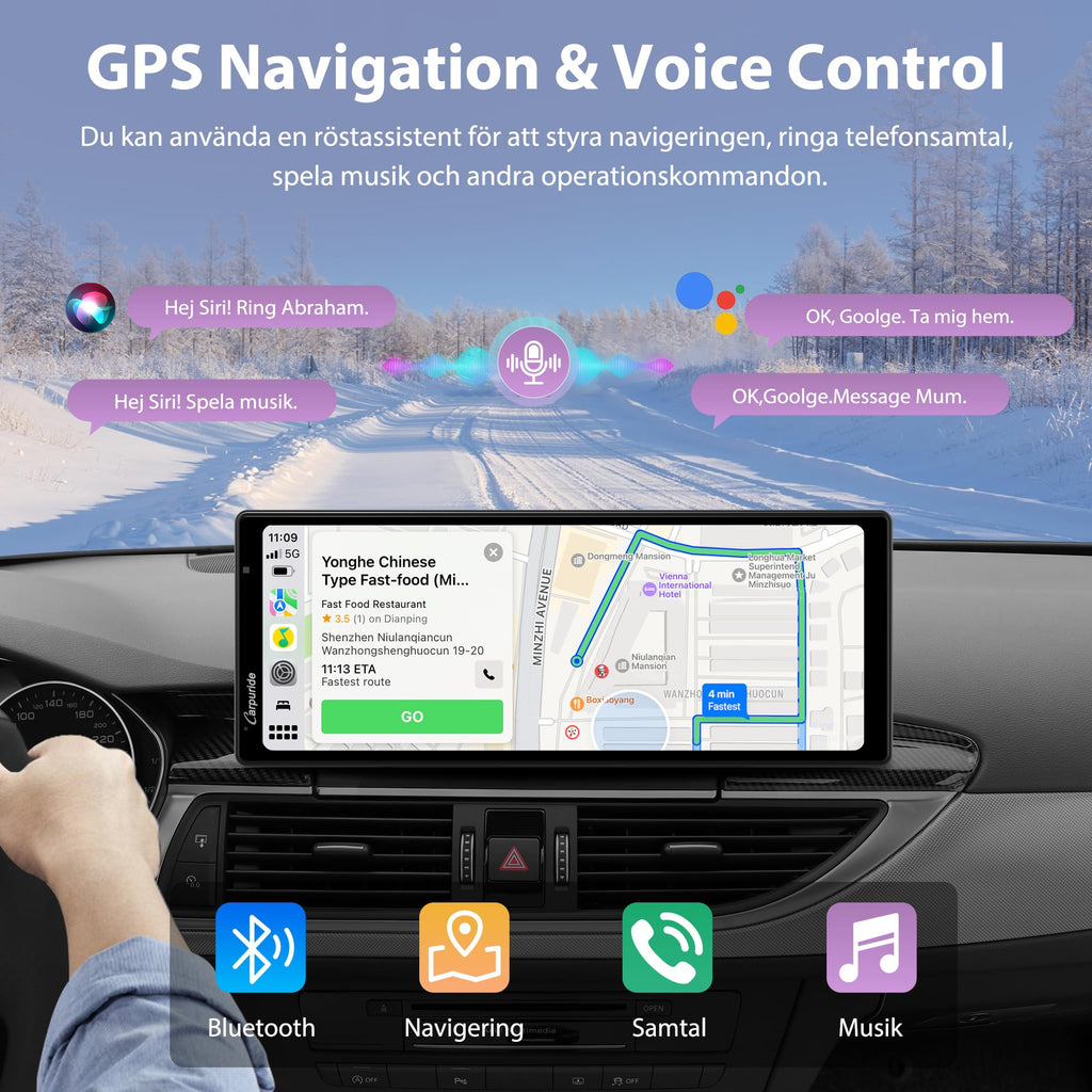 Carpuride Wireless Carplay & Android Auto med Dash Cam - 10,26" HD IPS Touch Car Play-skärm för bil, 4K Front & 1080P Bakre kamera, Loop Recording, Bluetooth Audio, Mirror Link, GPS, Siri