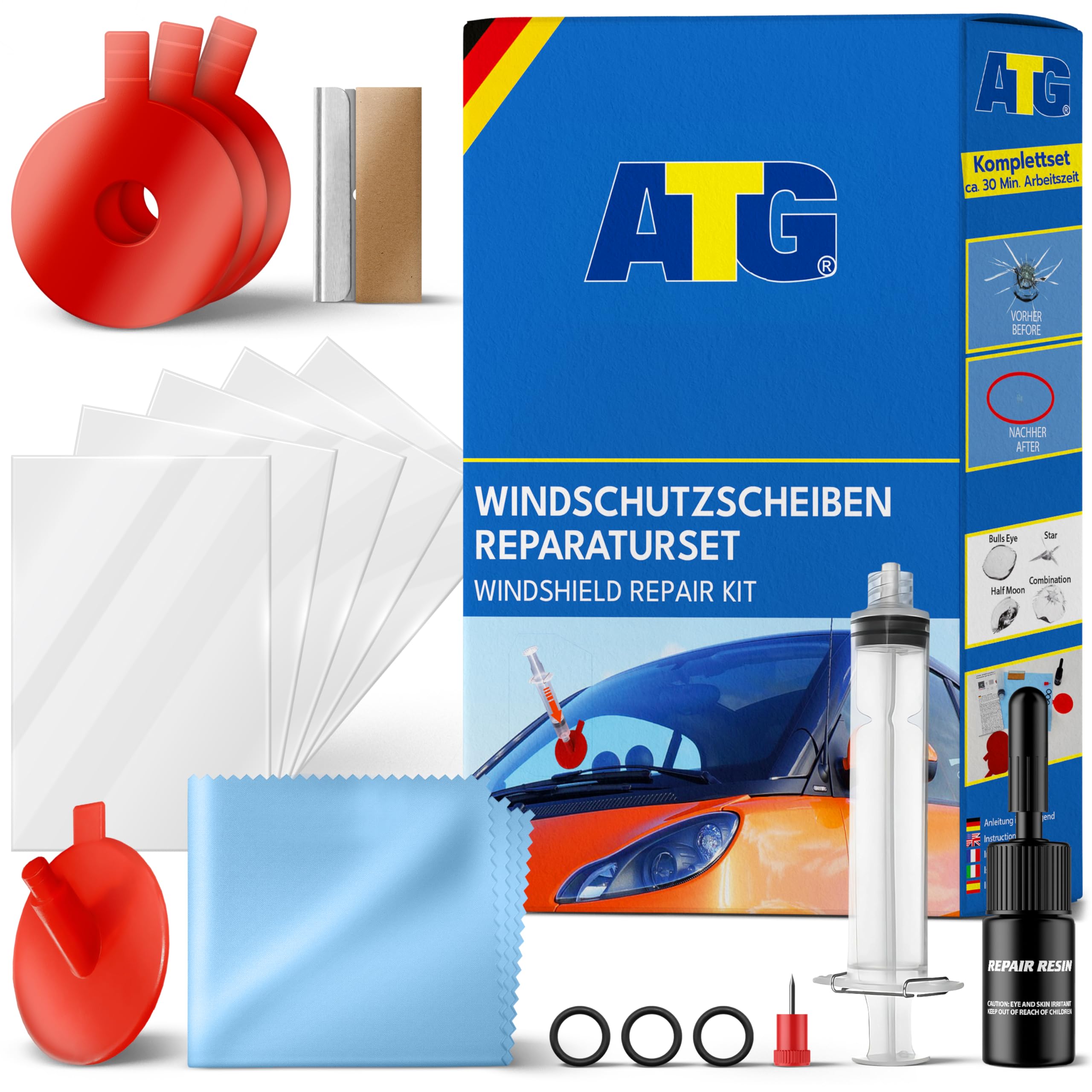 ATG Stenskottsreparation Vindruta Kit ATG116 – Reparera Stenskott & Sprickor, Vindrutereparationsset med Resin