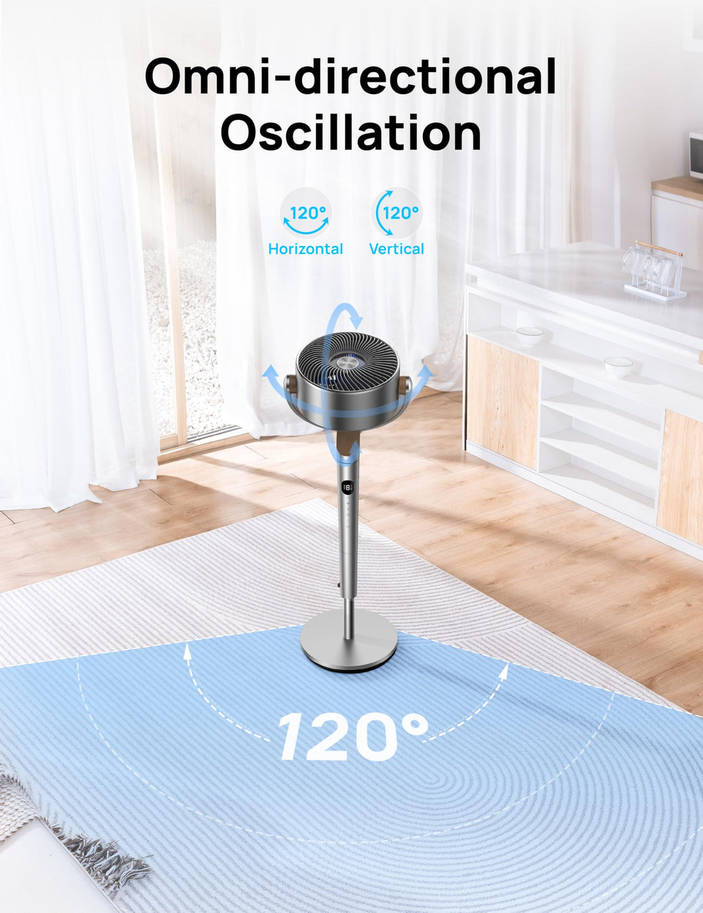 Dreo 23dB stillastående ventilator, 120°+120° omnidirektionell oscillerende ventilator, 24 m vindstång, 1200 m³/h luchtvolume, tysta stående fans, 102 cm hoogte, 3 modi, 8 snelheden, PolyFan 502