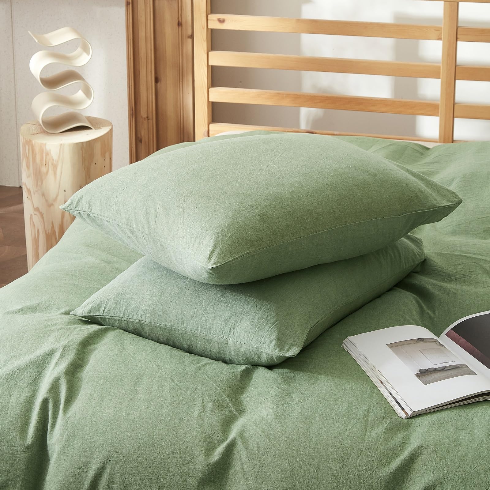 AMWAN Soft Sage Green Duvet Cover Twin 3 Piece Washed Cotton Bedding Sets Simple Style Light Green Comforter Cover Breathable Cotton Green Bedding Duvet Cover for Kids Boy Girl Adults Twin Bed Set