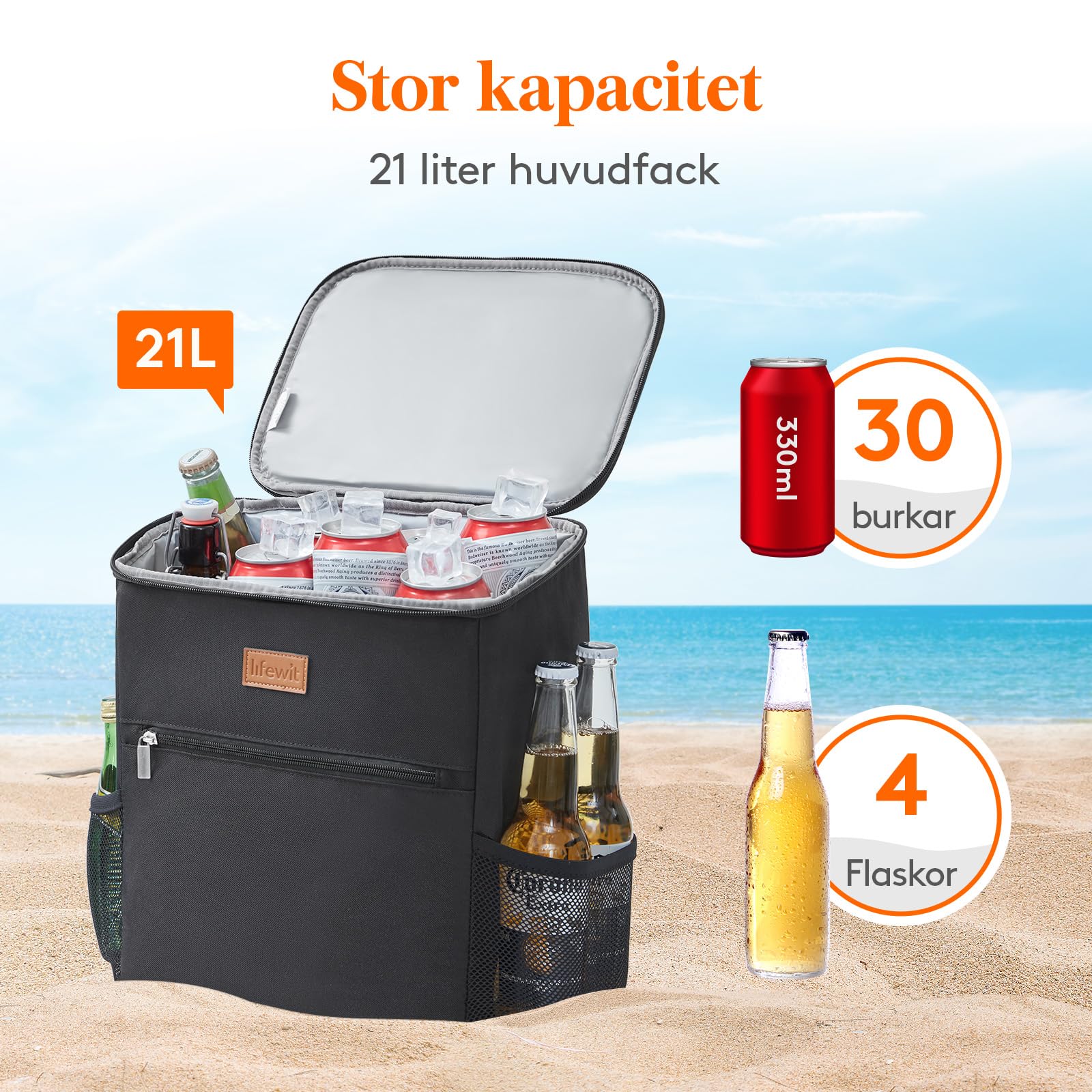 Lifewit Kylväska Ryggsäck, Stor Kylryggsäck för Vuxna, Kylväska Isolerad, Cooler Bag Vattentät Bärbar för Picknick, Strand, Camping, Resa