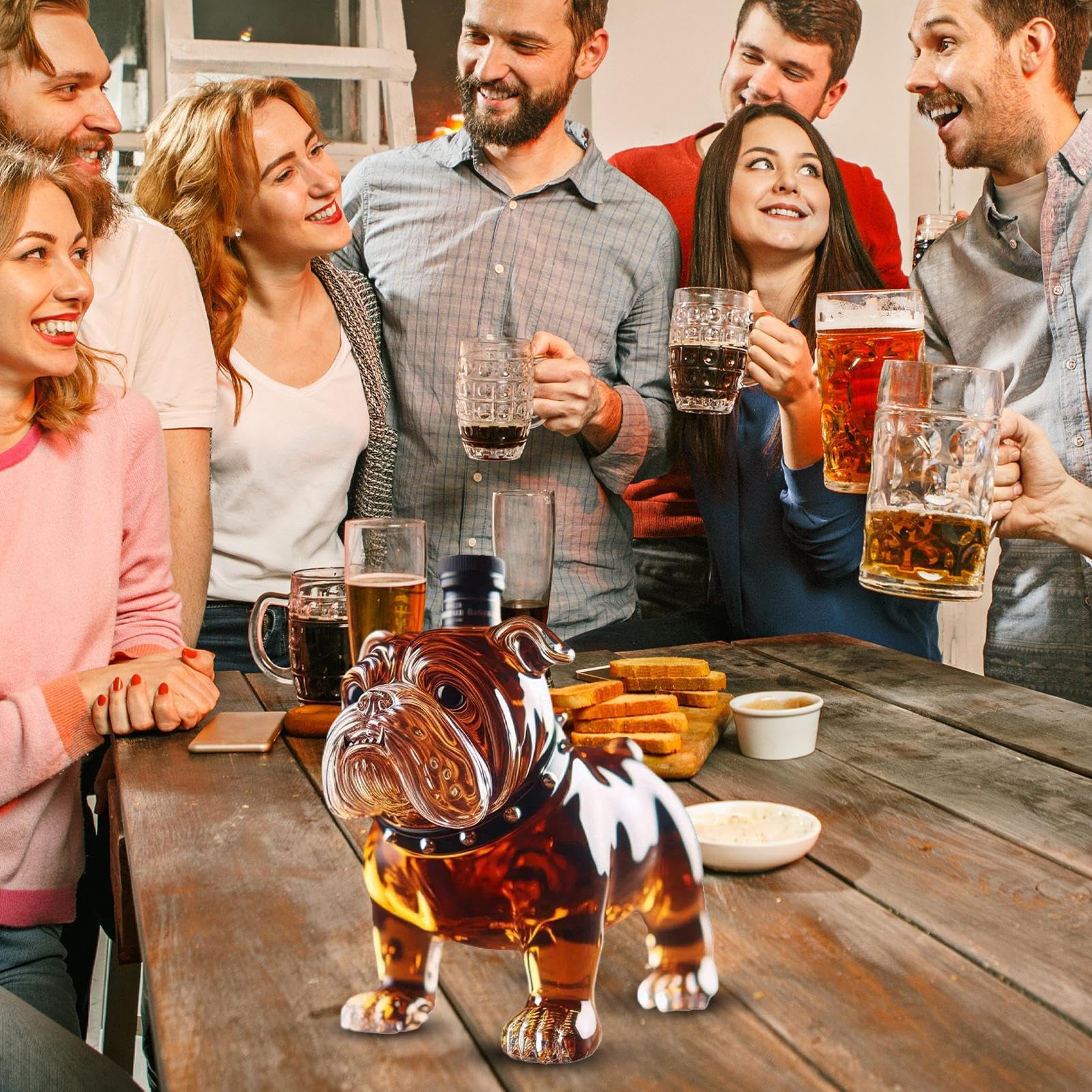 French Bulldog Whiskey Bottle, Large Capacity Liquor Decanter, 5.91 inches, Glass Alcohol Container, Decorative Collectible Design, Ideal for Restaurants, Shelves, Home Display